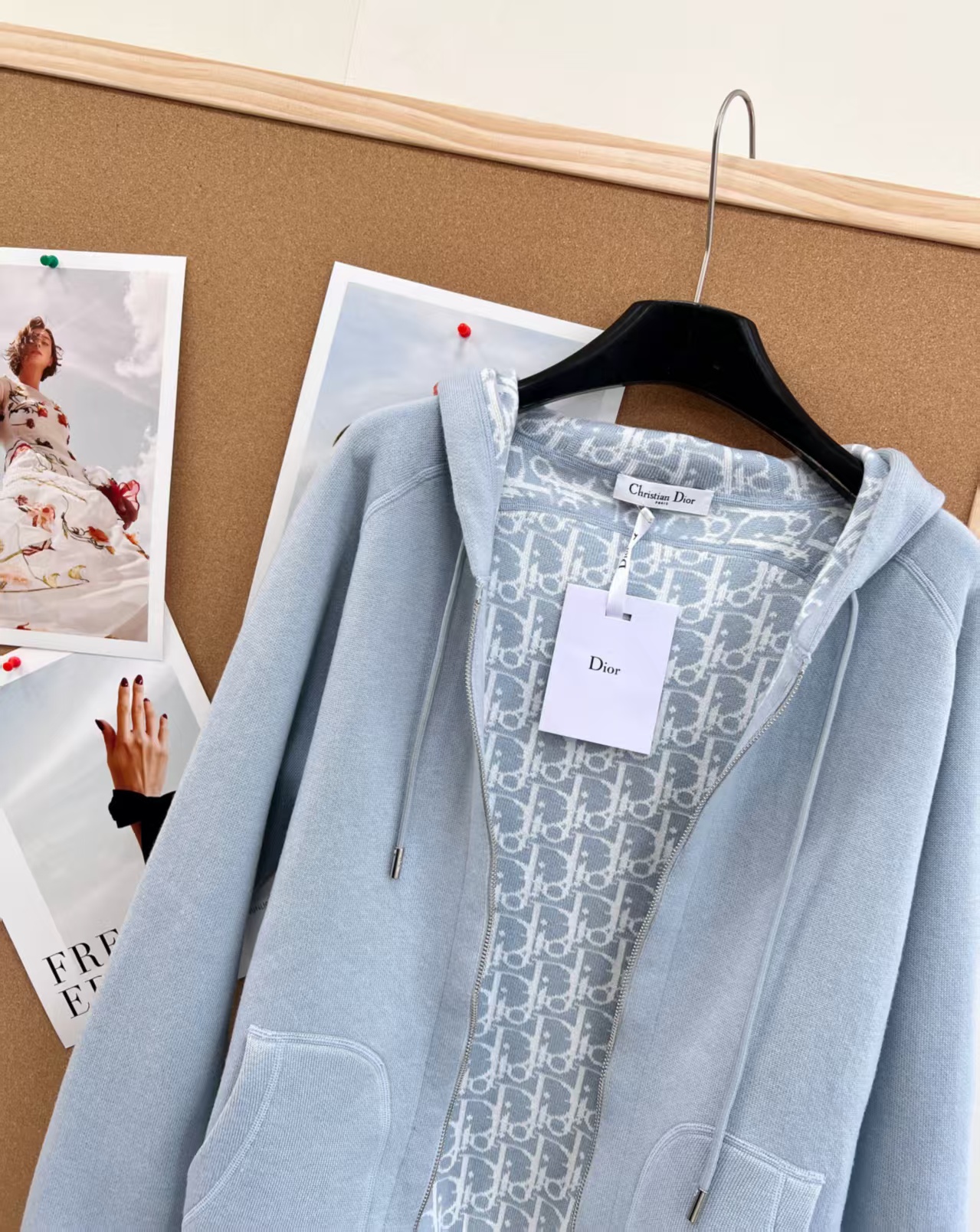 Di High-end baby blue obllque patterh togo zip-up cashmere jacket