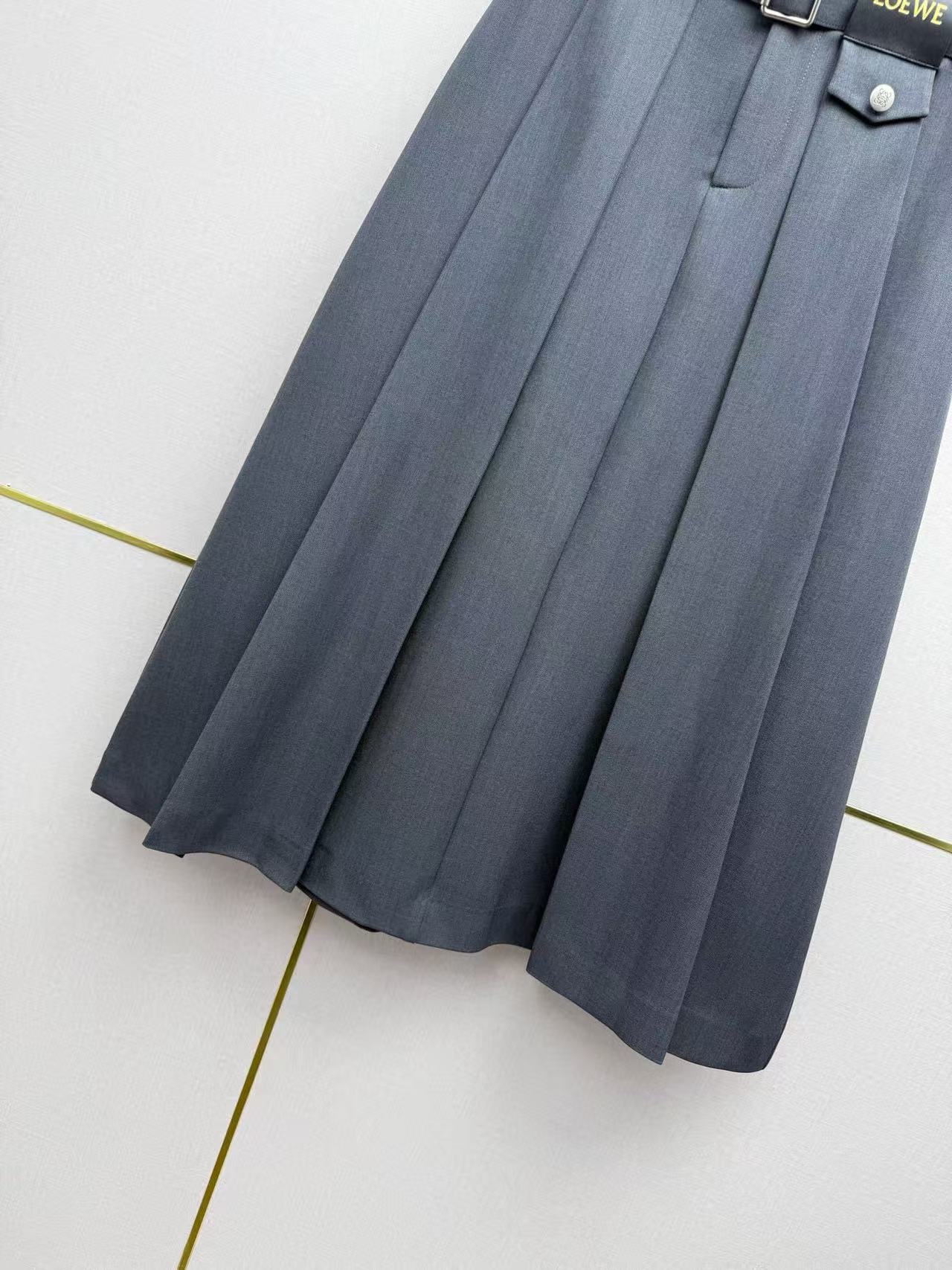 LOE High Waist Buckle Belt A-Line Pleated Skirt