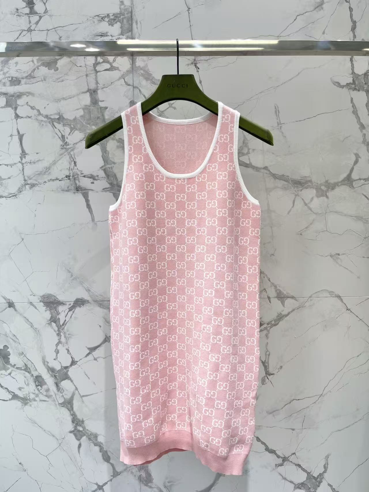 GU  Jacquard Knit Sleeveless Mini Dress Contrast Trim U Neck Dress