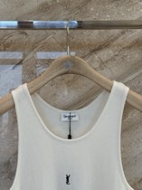 Saint Laurent Cassandre Embroidered Ribbed Tank Top, Off‑White