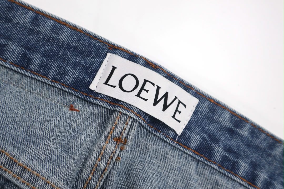 LOE Knee Anagram Logo Patch High Waist Wide Leg Vintage Wash Jeans