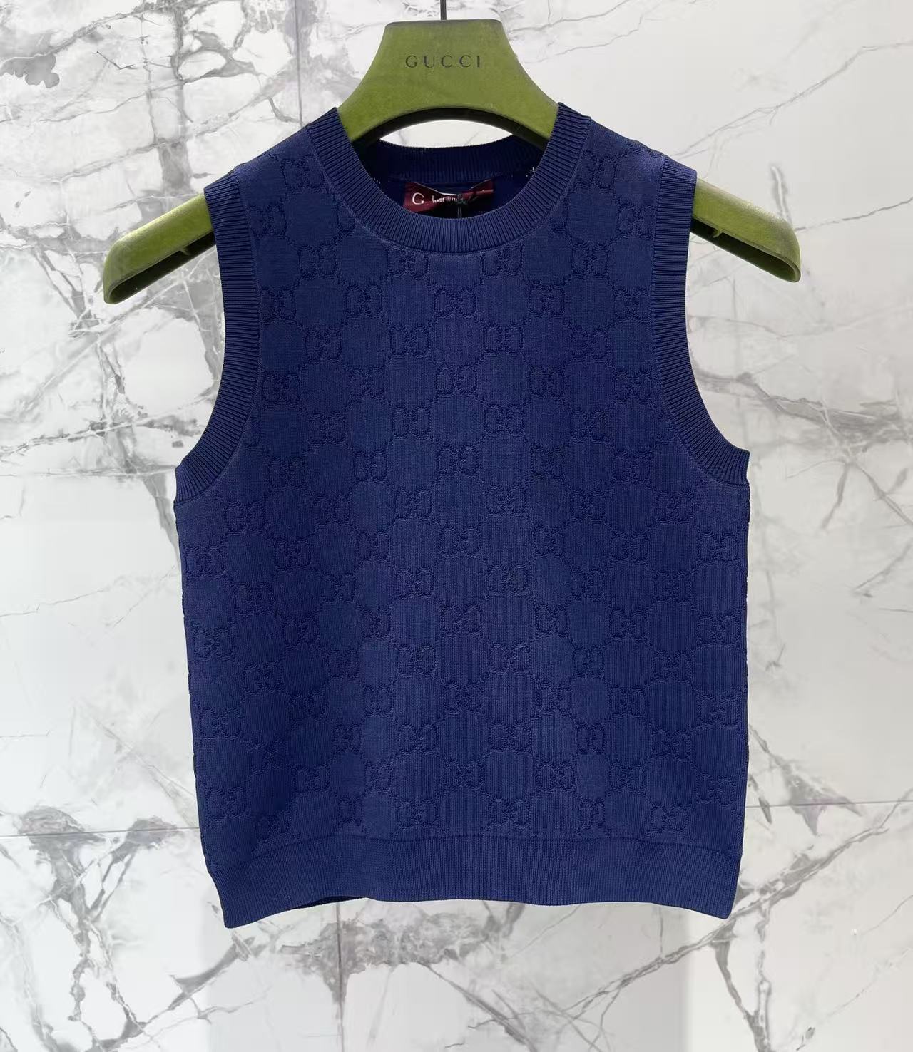 GU All Over Jacquard Sleeveless Knit Top Crew Neck Slim Fit Tank Vest For Women