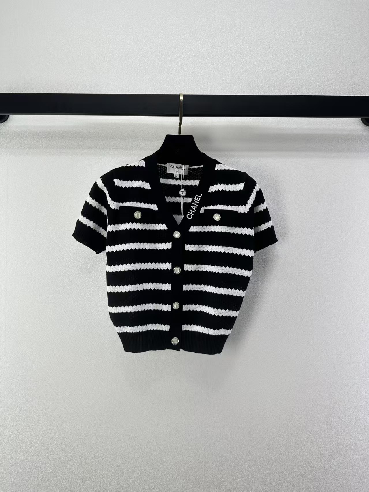 Cha Black and white striped knit cardigan