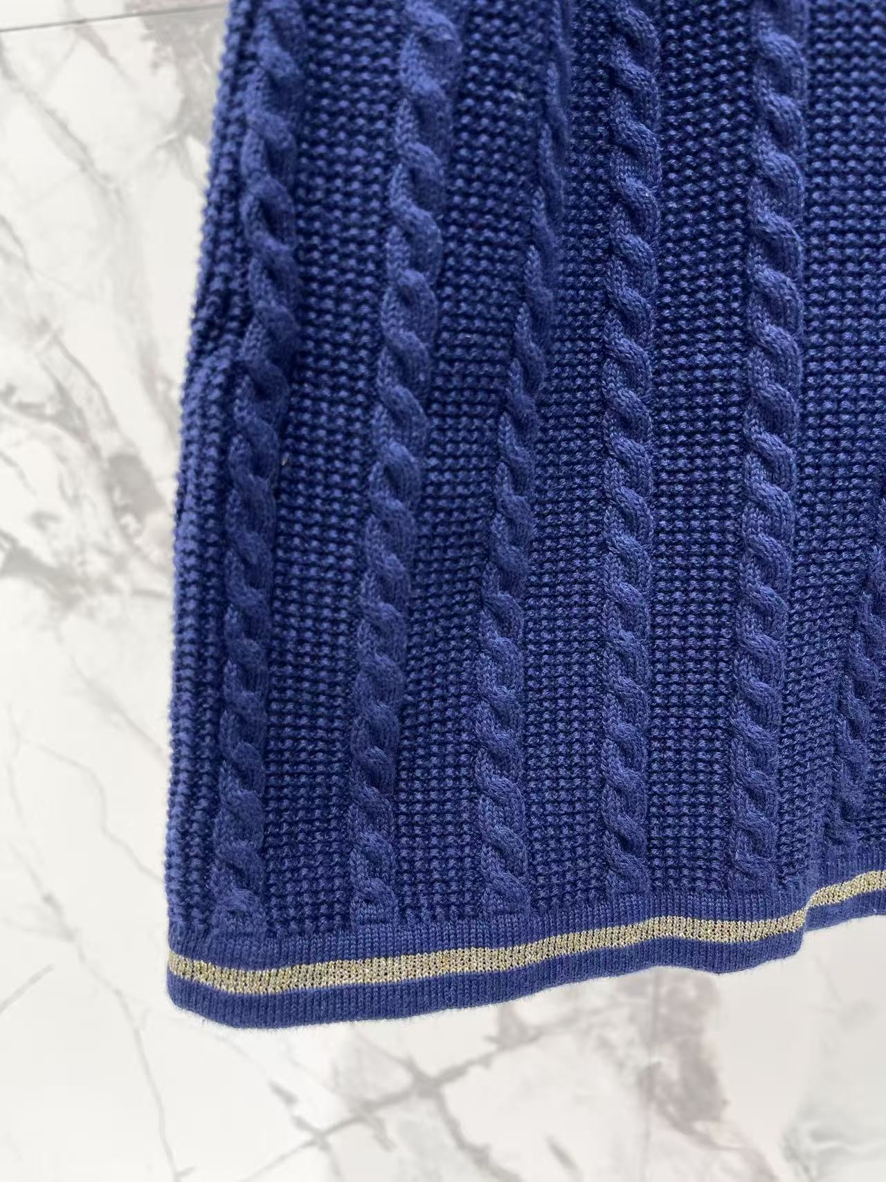 GU Royal Blue Cable Knit Sleeveless Mini Dress Gold