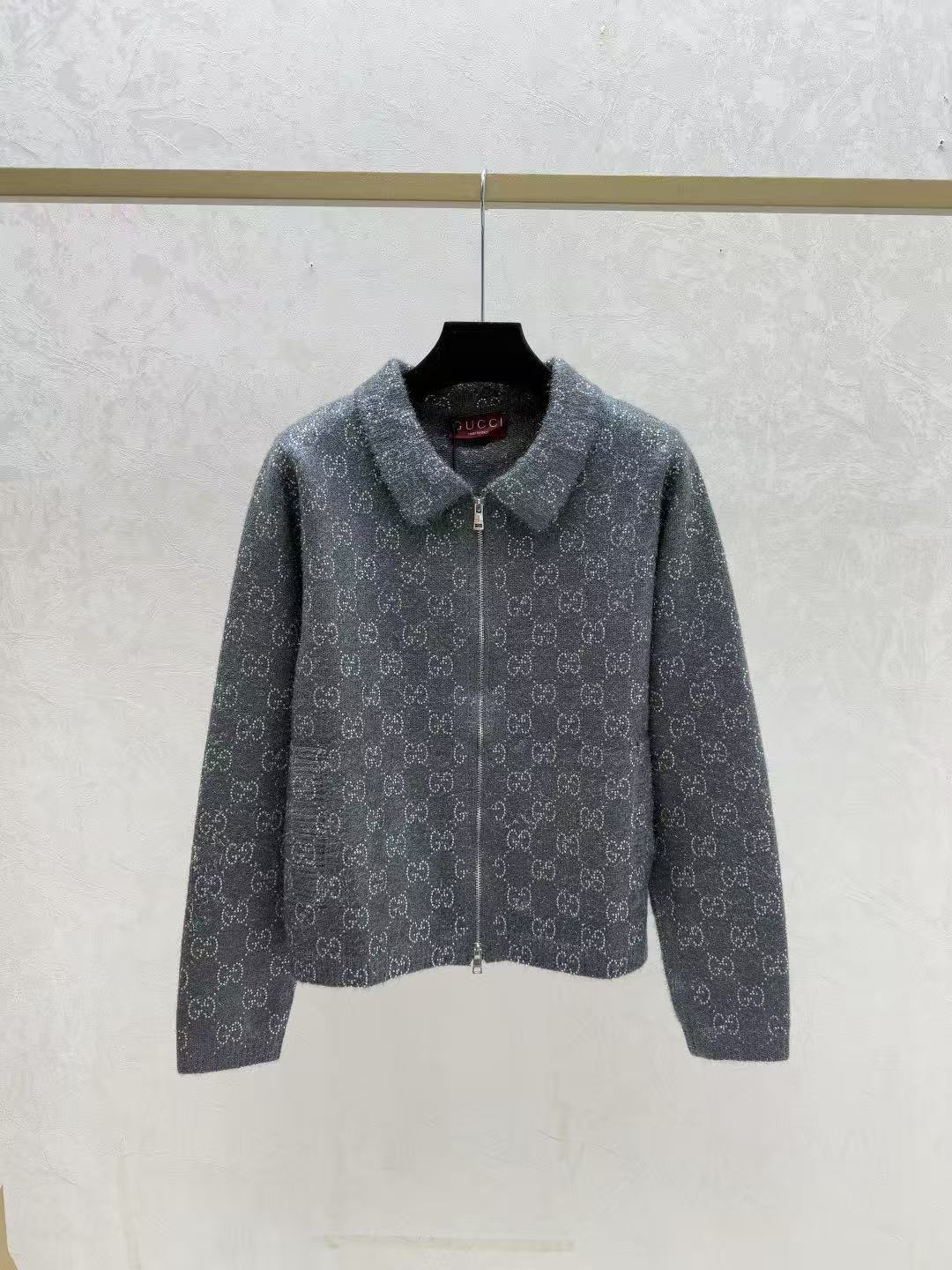 GU 26 Glitter Monogram Zip Collar Knit Jacket 3 Colors