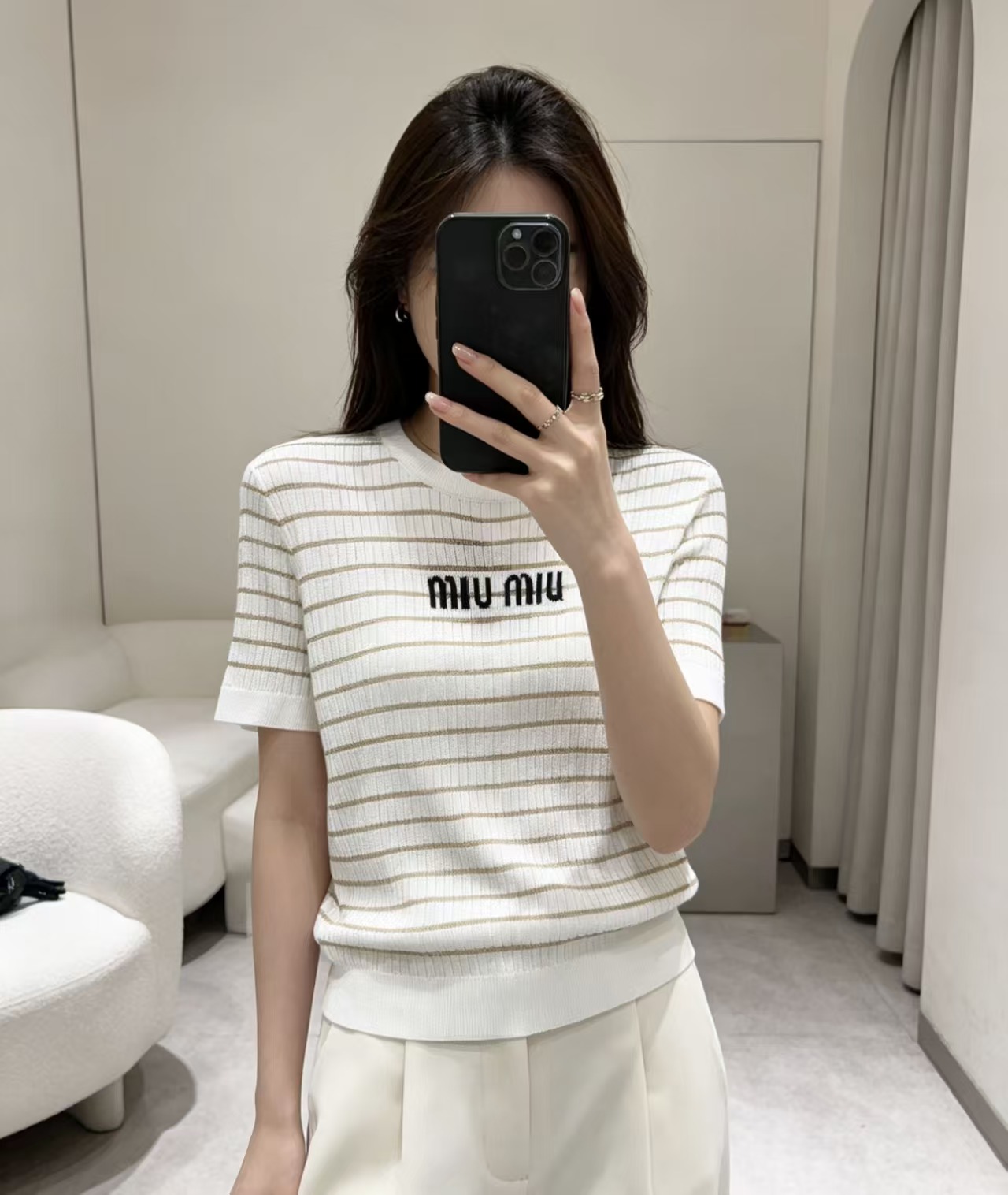 New striped knitted short-sleeve top