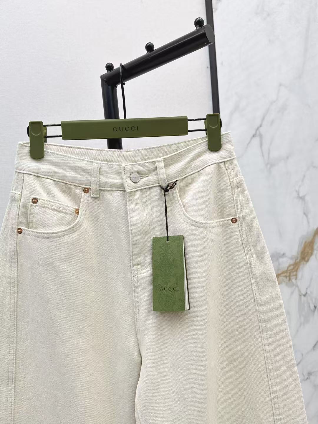 GU High Waist Straight Leg White Denim Jeans Casual Loose Wide Leg Pants For Women