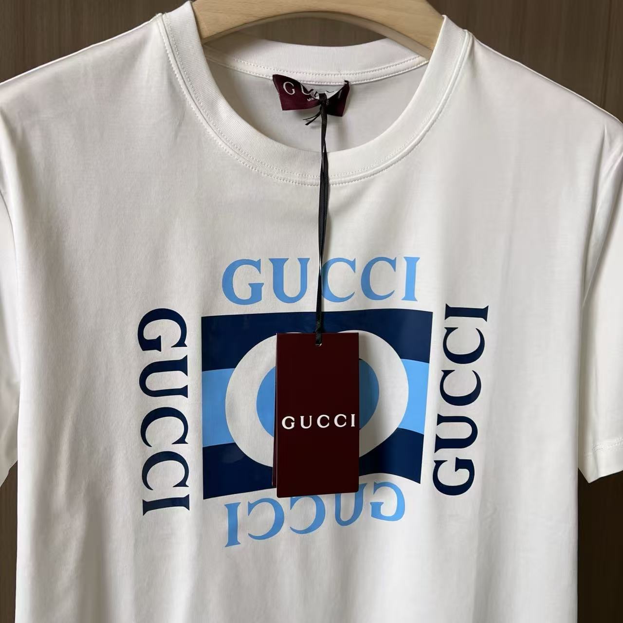 GU Square Interlocking Logo Print Crew Neck Short Sleeve Heavy Cotton T-Shirt