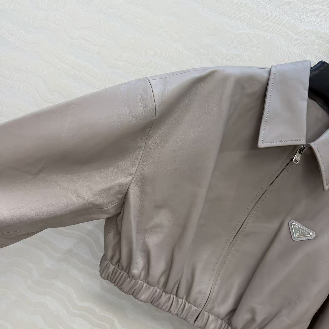 PR 26 Grey Faux Leather Cropped Zip Jacket