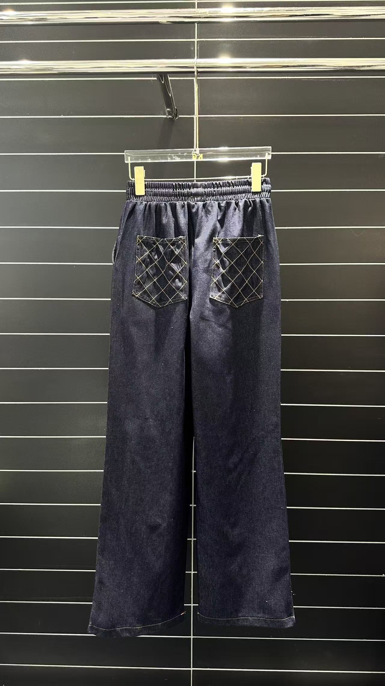 Cha 26 Dark Blue Elastic Waist Loose Denim Trousers