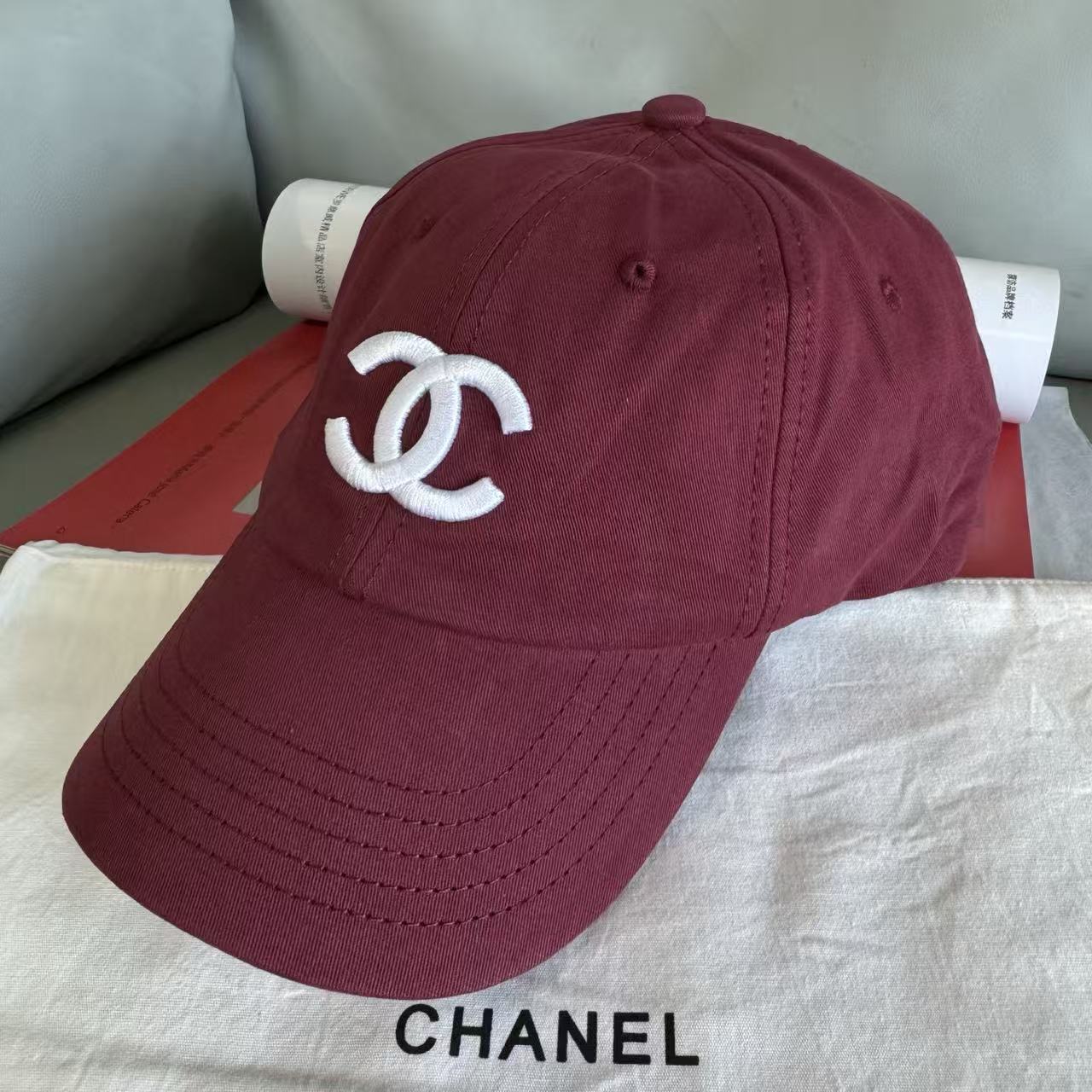 cha 26 Burgundy White Embroidery Logo Baseball Cap