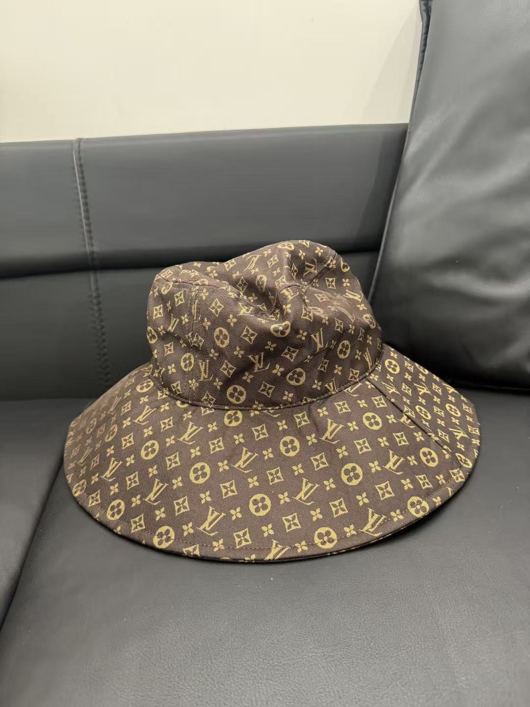 LO 26 Brown All Over Vintage Motif Print Wide Brim Bucket Sun Hat