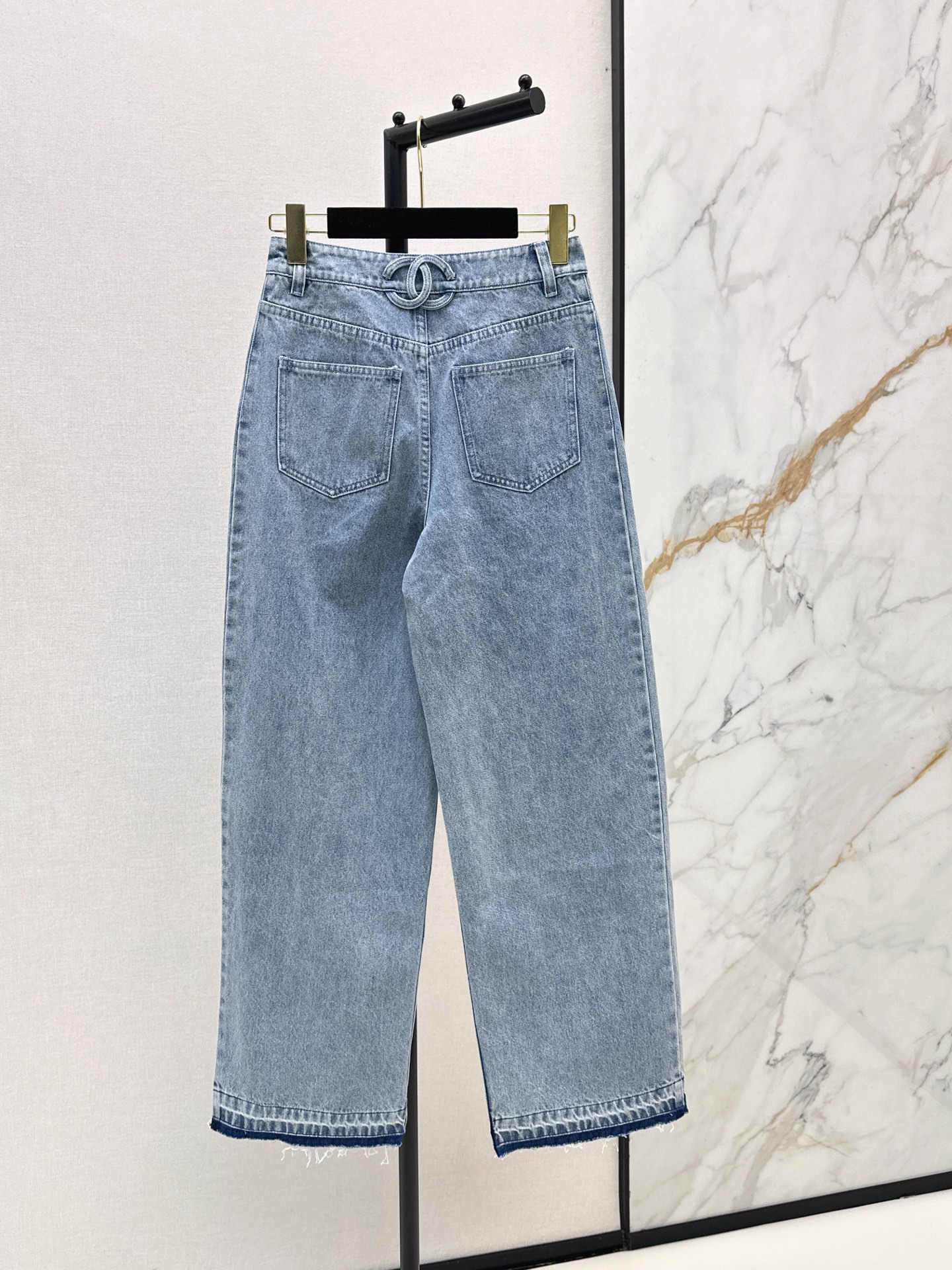 cha 26 Light Wash Chain Trim Wide Leg Denim Pants