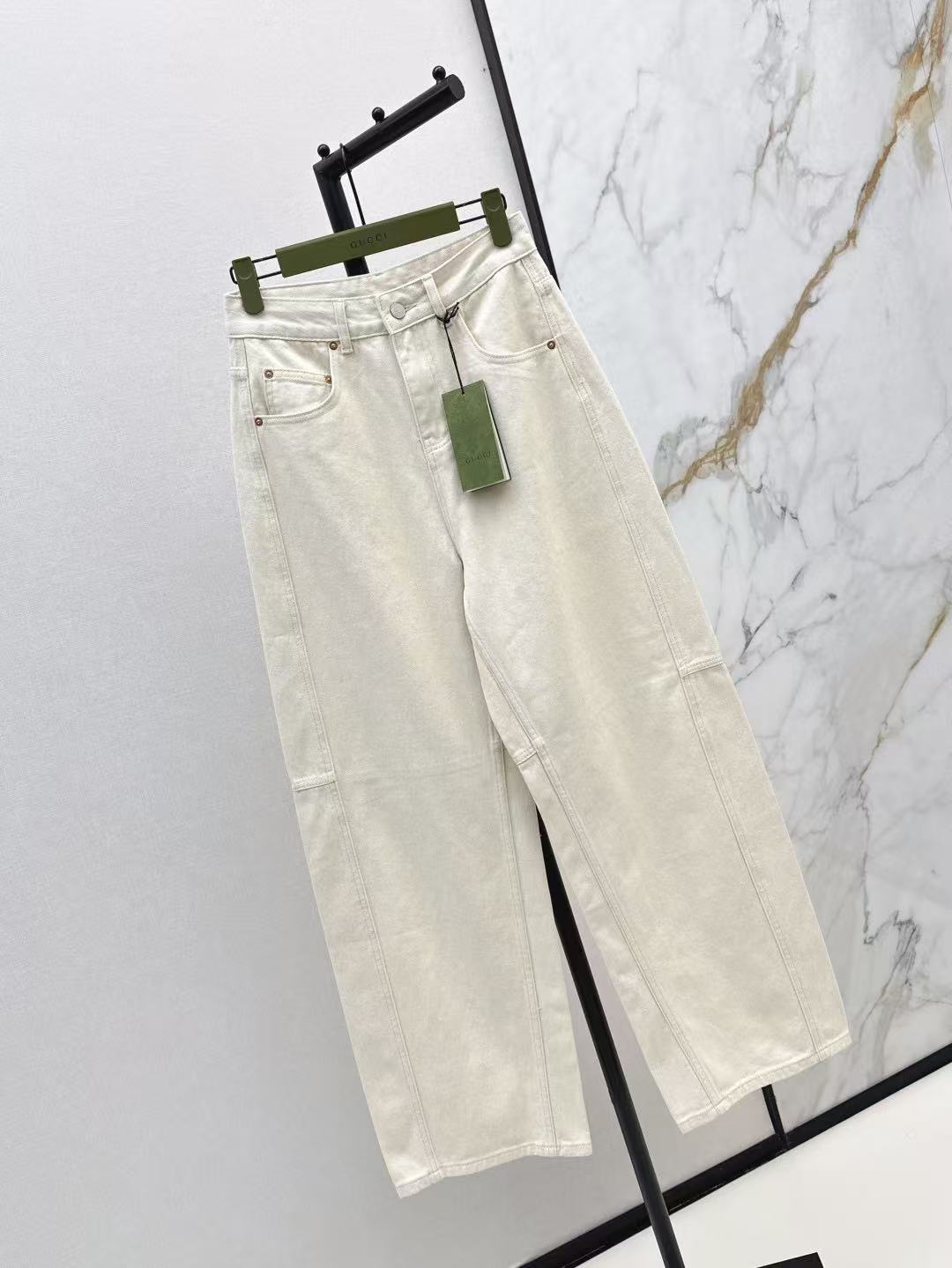 GU High Waist Straight Leg White Denim Jeans Casual Loose Wide Leg Pants For Women