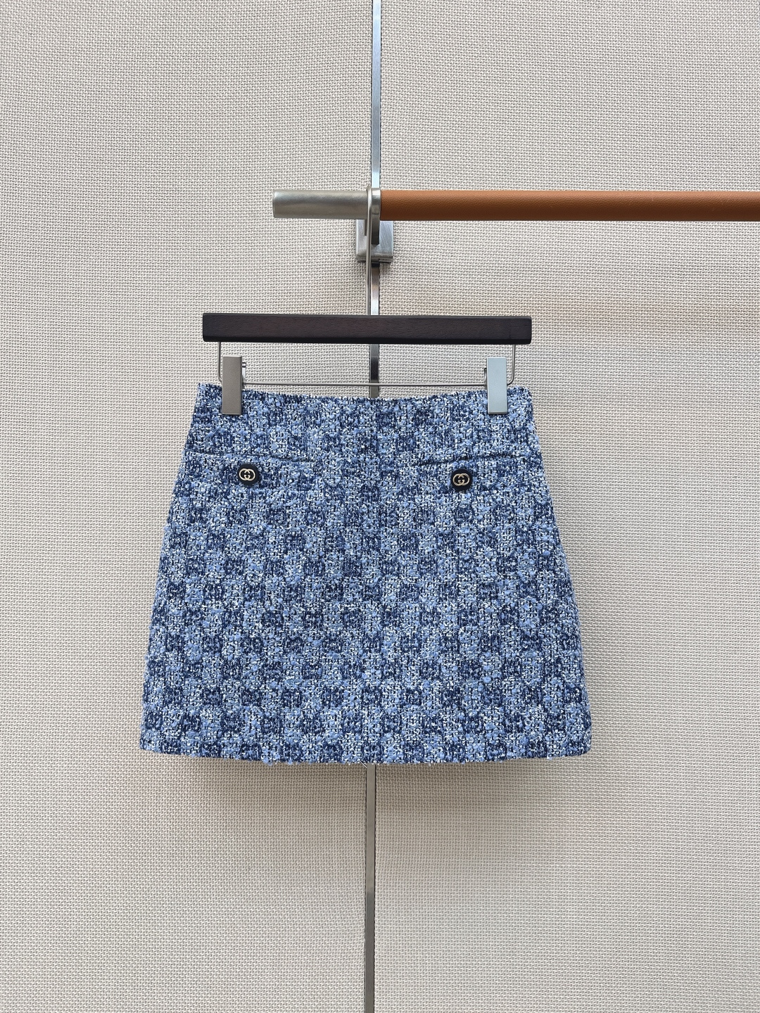 GU Blue Tweed Pattern High Waist Mini Skirt