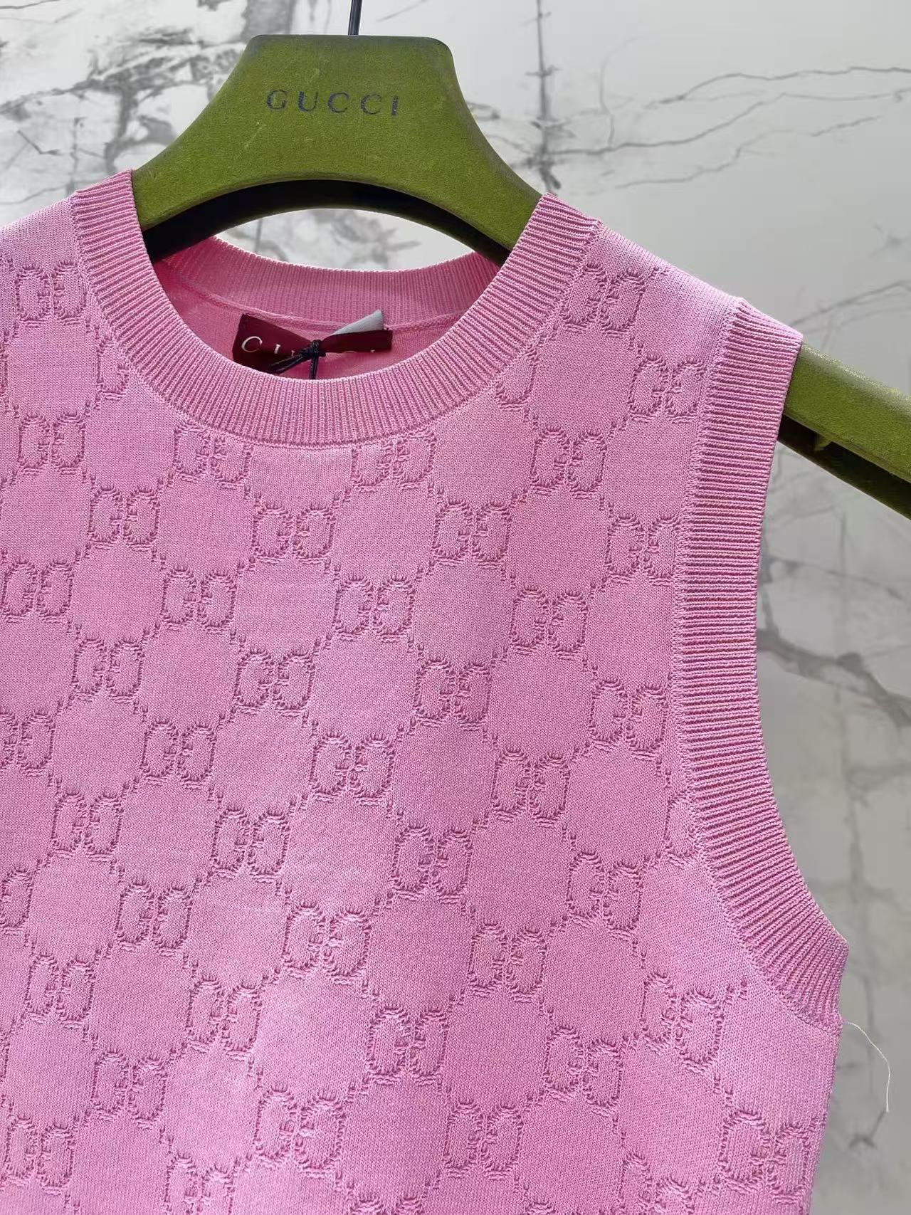 GU All Over Jacquard Sleeveless Knit Top Crew Neck Slim Fit Tank Vest For Women