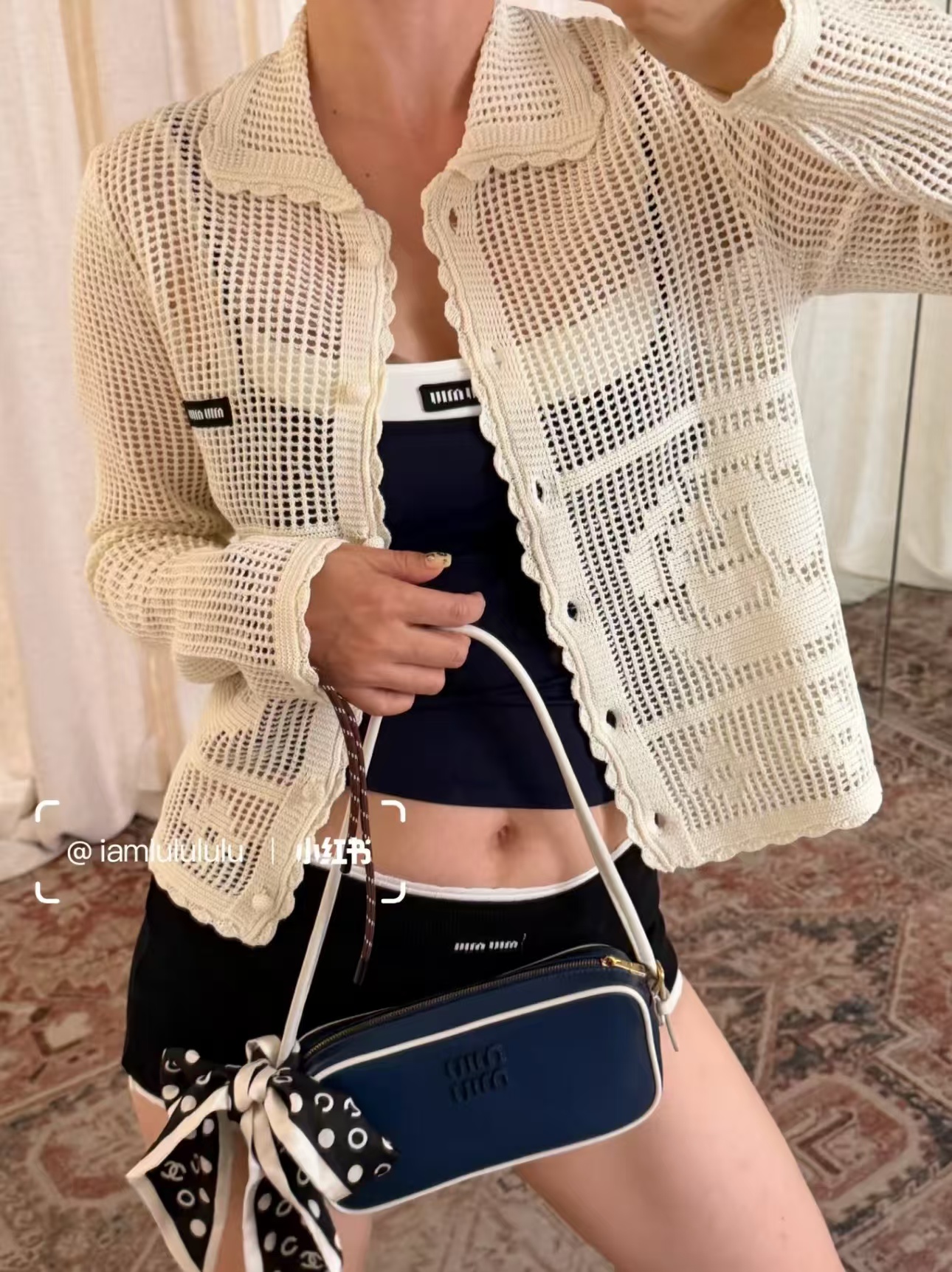 Mi 2026 Spring/SummerCrochet Lace Square Neck Hollow Cardigan