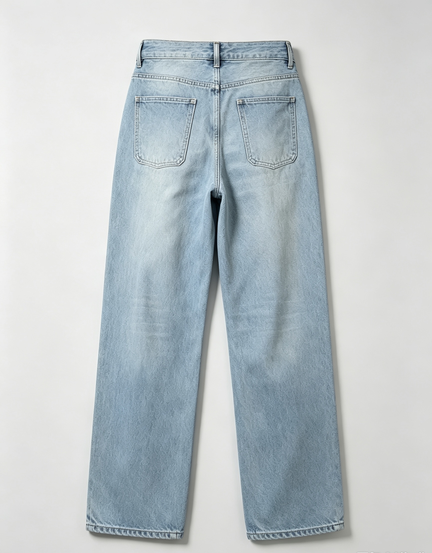 LOE Light Vintage Wash High Waist Wide Leg Jeans with Dual Anagram Embroidered Pockets