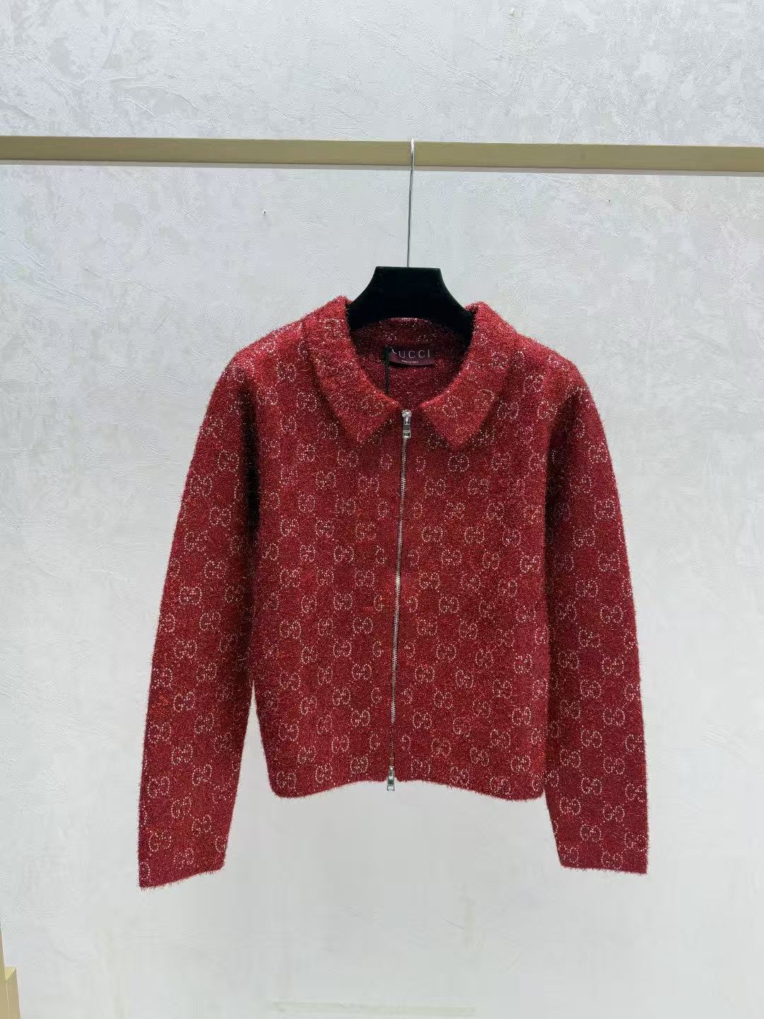 GU 26 Glitter Monogram Zip Collar Knit Jacket 3 Colors