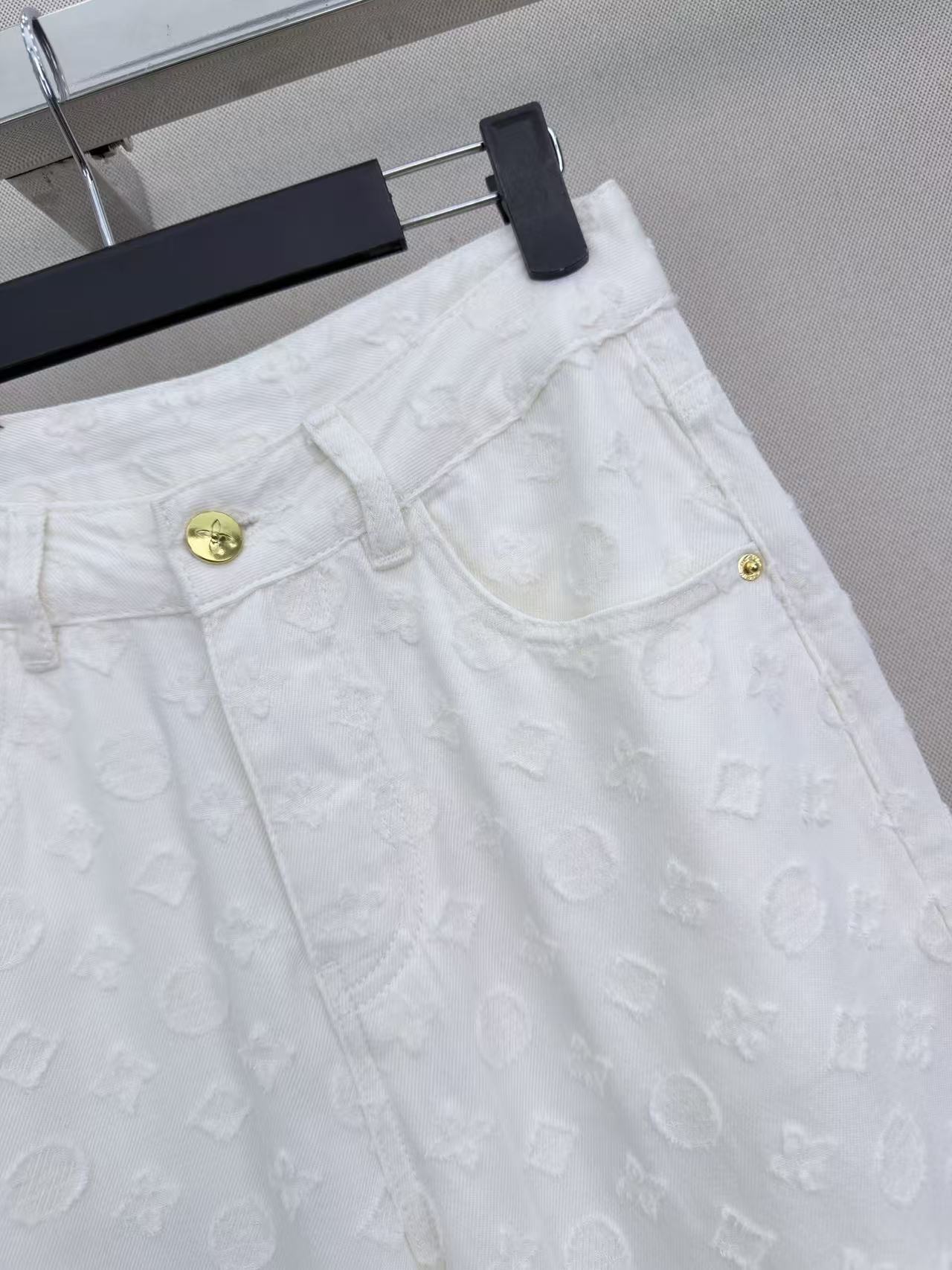 LO 26 High Waist All Over Jacquard Logo Loose Fit Denim Trousers