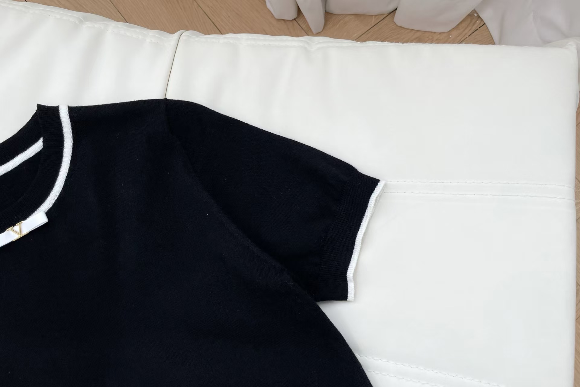 Cha Style Contrast Collar Bow Tie Knit Short Sleeve
