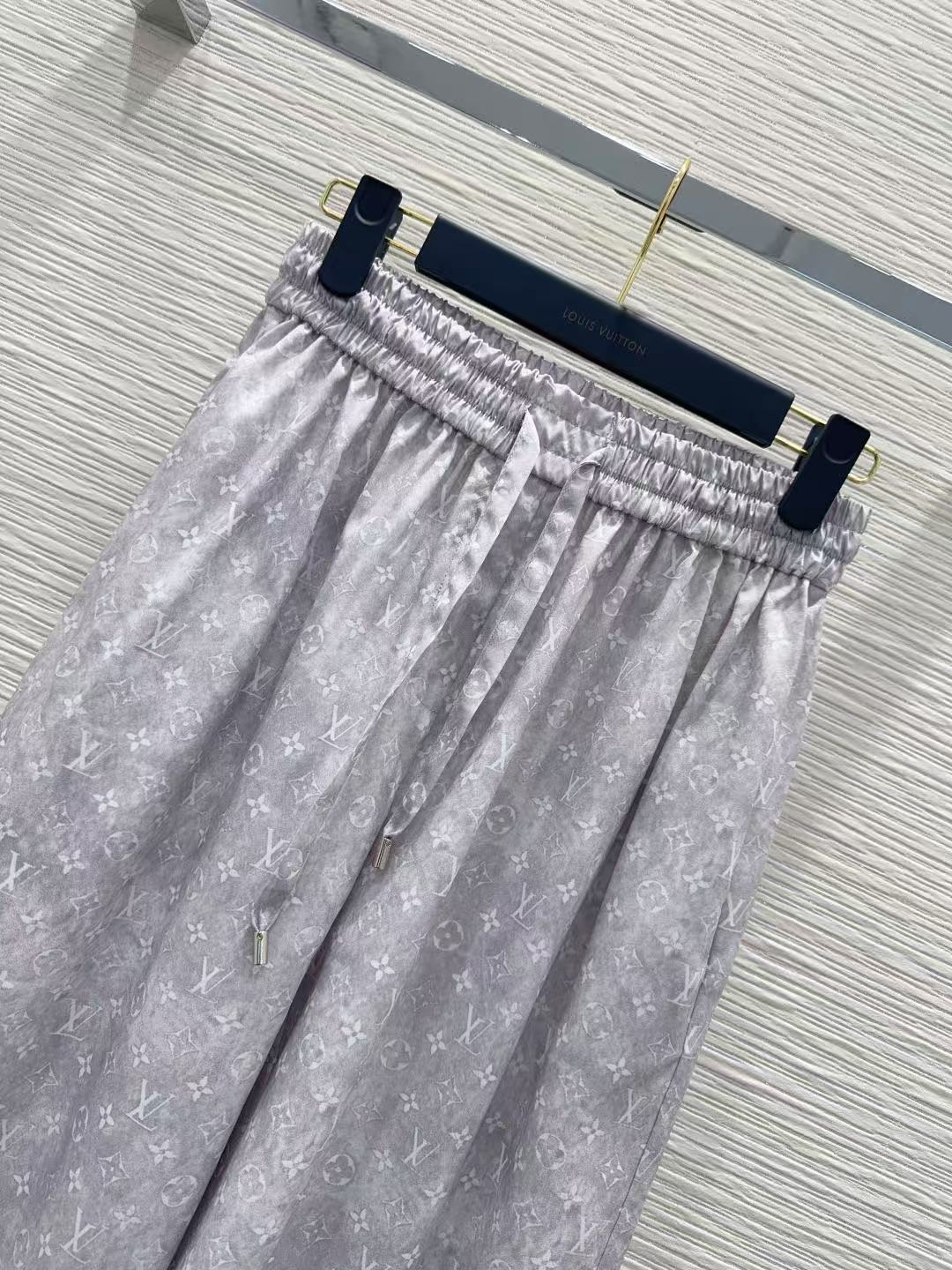 LO 26Light Grey All Over Monogram Satin Wide Leg Pants