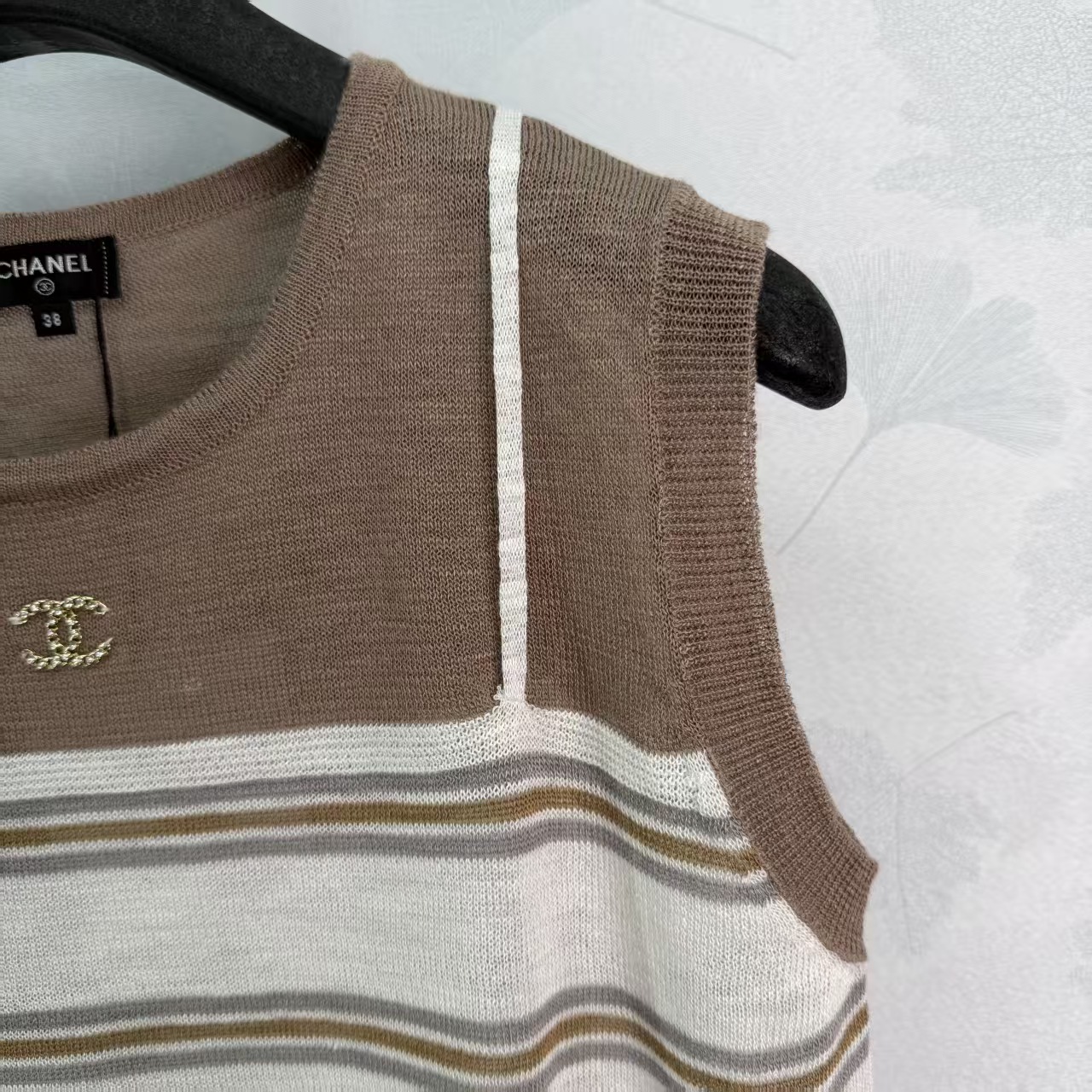 Cha* Striped Knit Vest, made of soft knit material