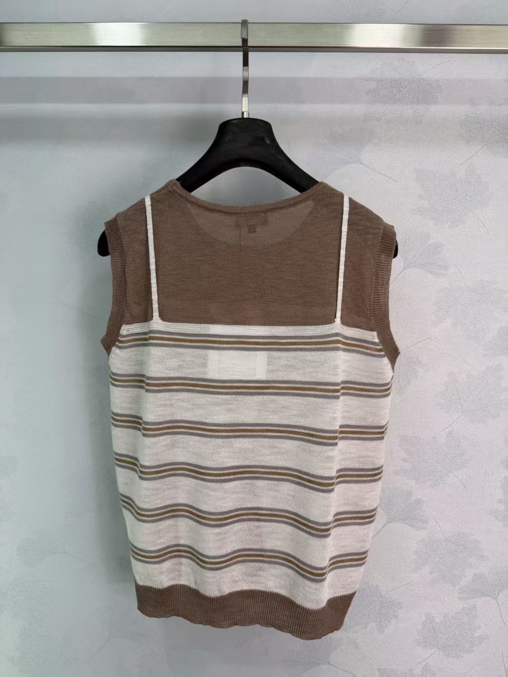 Cha* Striped Knit Vest, made of soft knit material