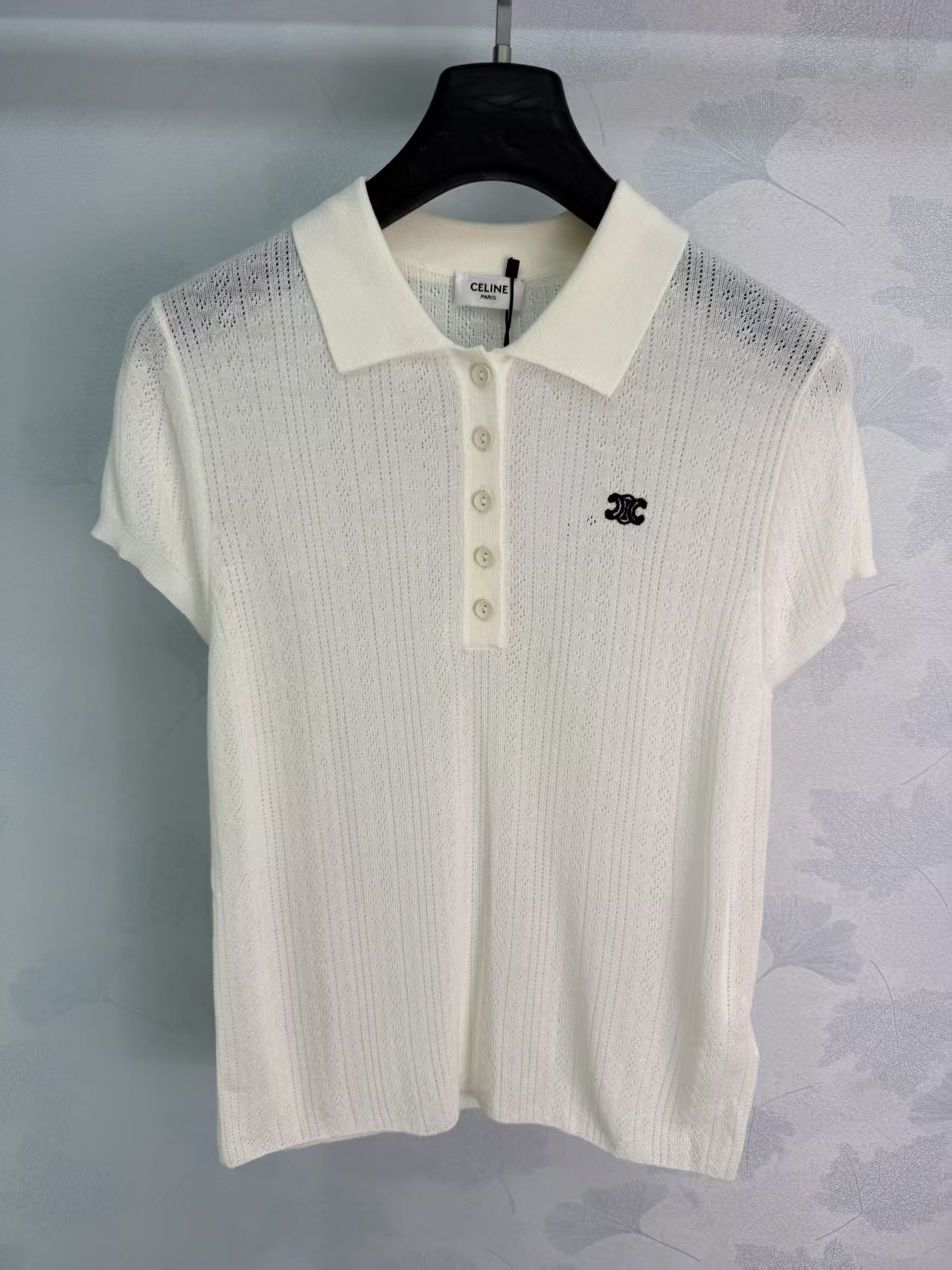 CE* 2026 Spring/Summer New Style Turn-down Collar Hollow Knit Short Sleeve,