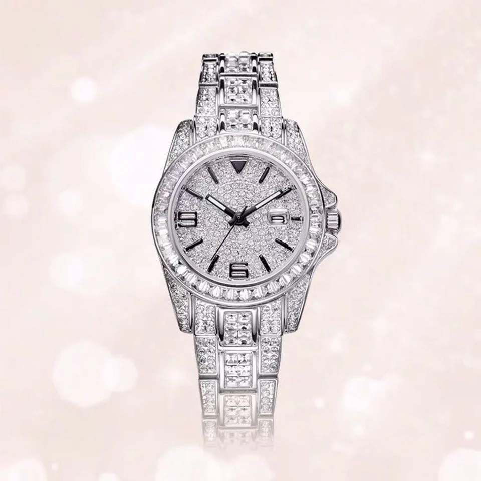Dv   Full diamond light luxury steel watch