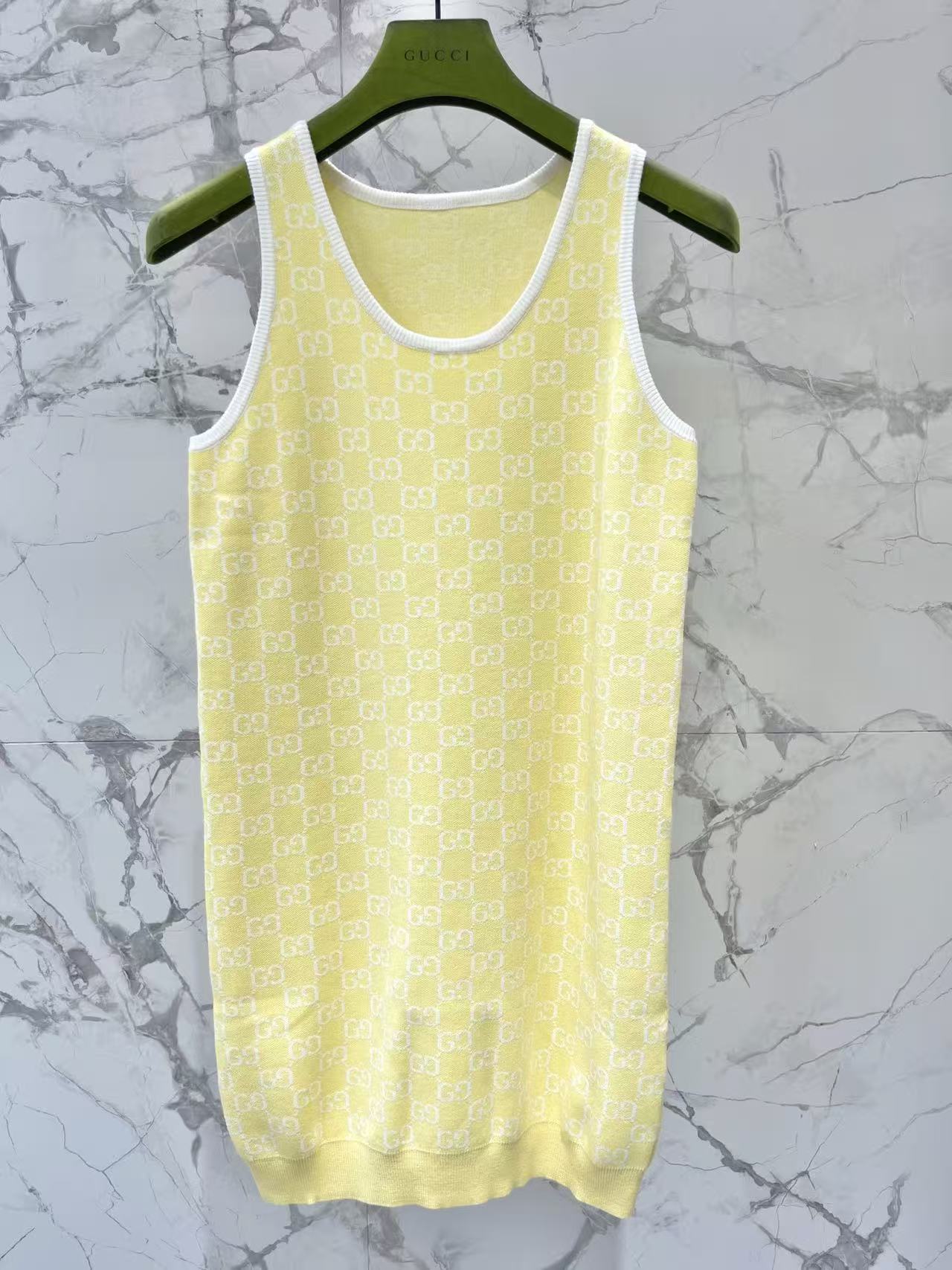 GU  Jacquard Knit Sleeveless Mini Dress Contrast Trim U Neck Dress