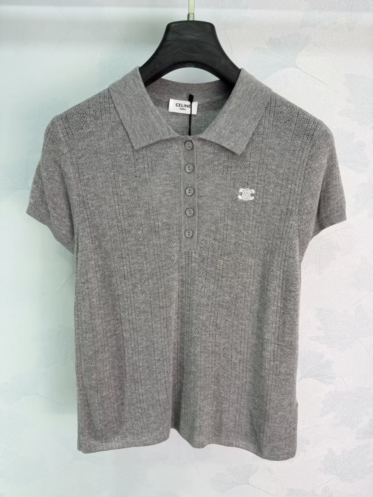 CE* 2026 Spring/Summer New Style Turn-down Collar Hollow Knit Short Sleeve,