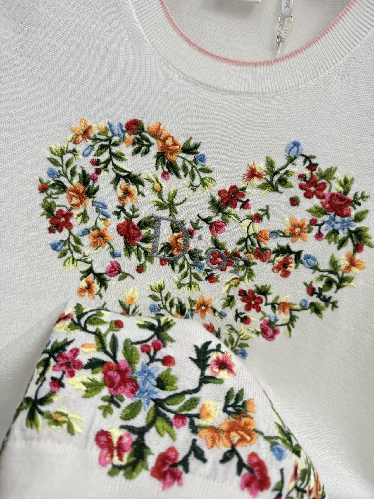 Dior floral embroidery short-sleeve knit sweater