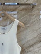 Saint Laurent Cassandre Embroidered Ribbed Tank Top, Off‑White