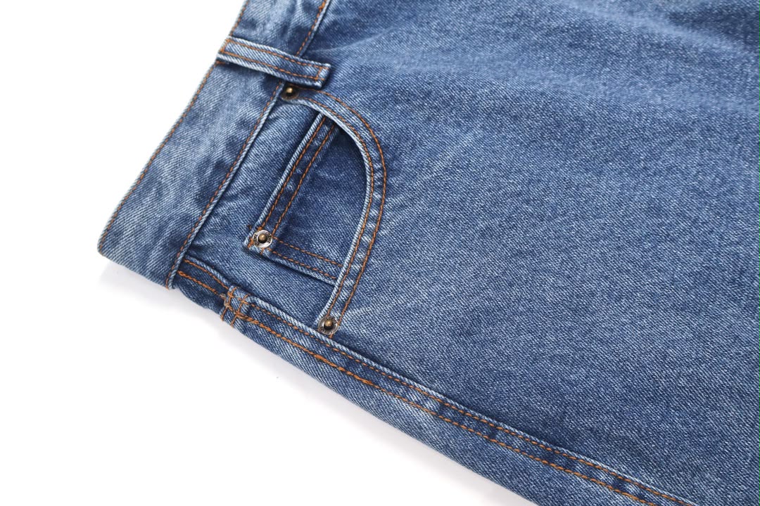 LOE Knee Anagram Logo Patch High Waist Wide Leg Vintage Wash Jeans