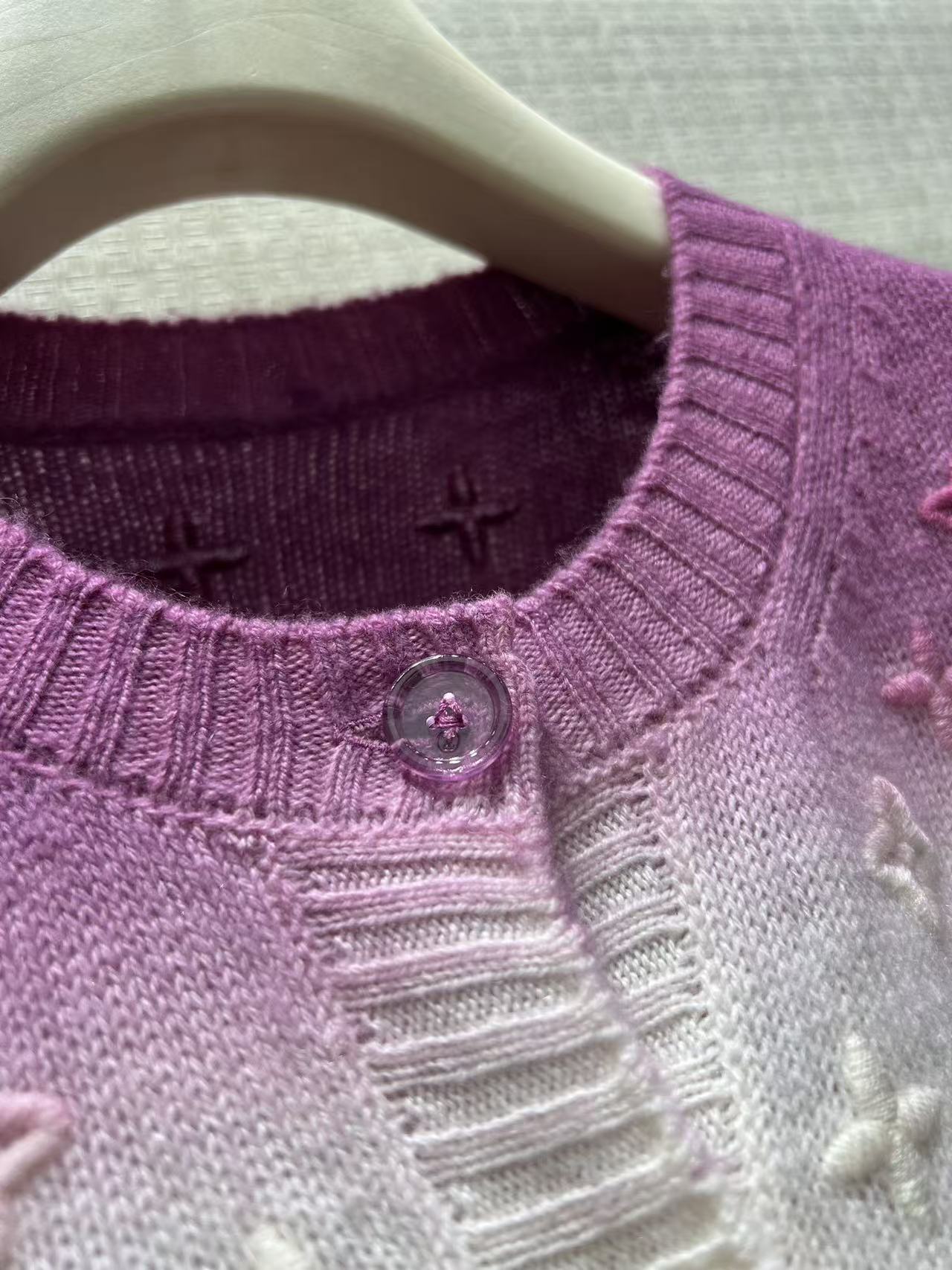 Gradient Color Embossed Monogram Knit Cardigan Women Round Neck Button Front Sweater Coat