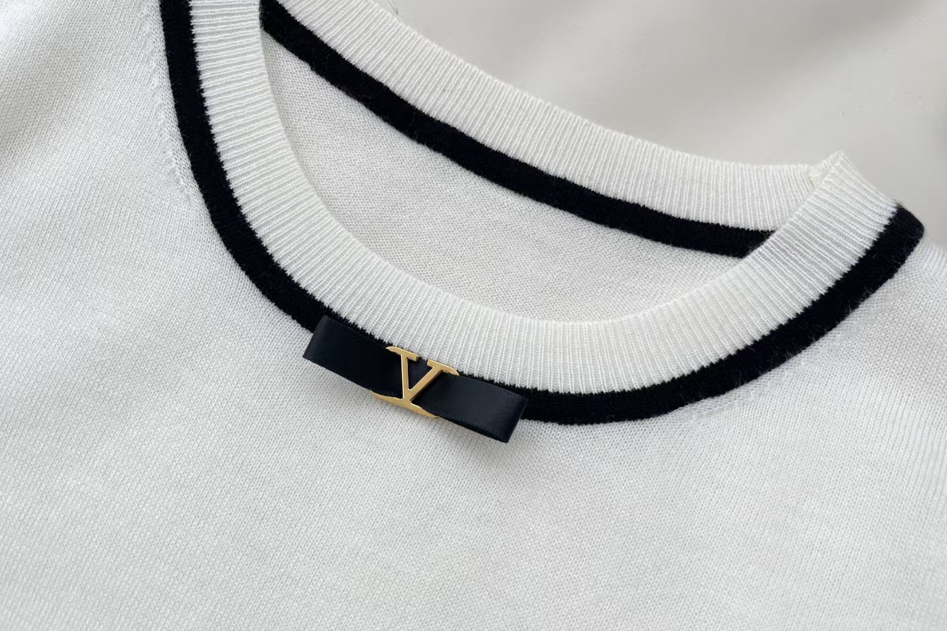 Cha Style Contrast Collar Bow Tie Knit Short Sleeve