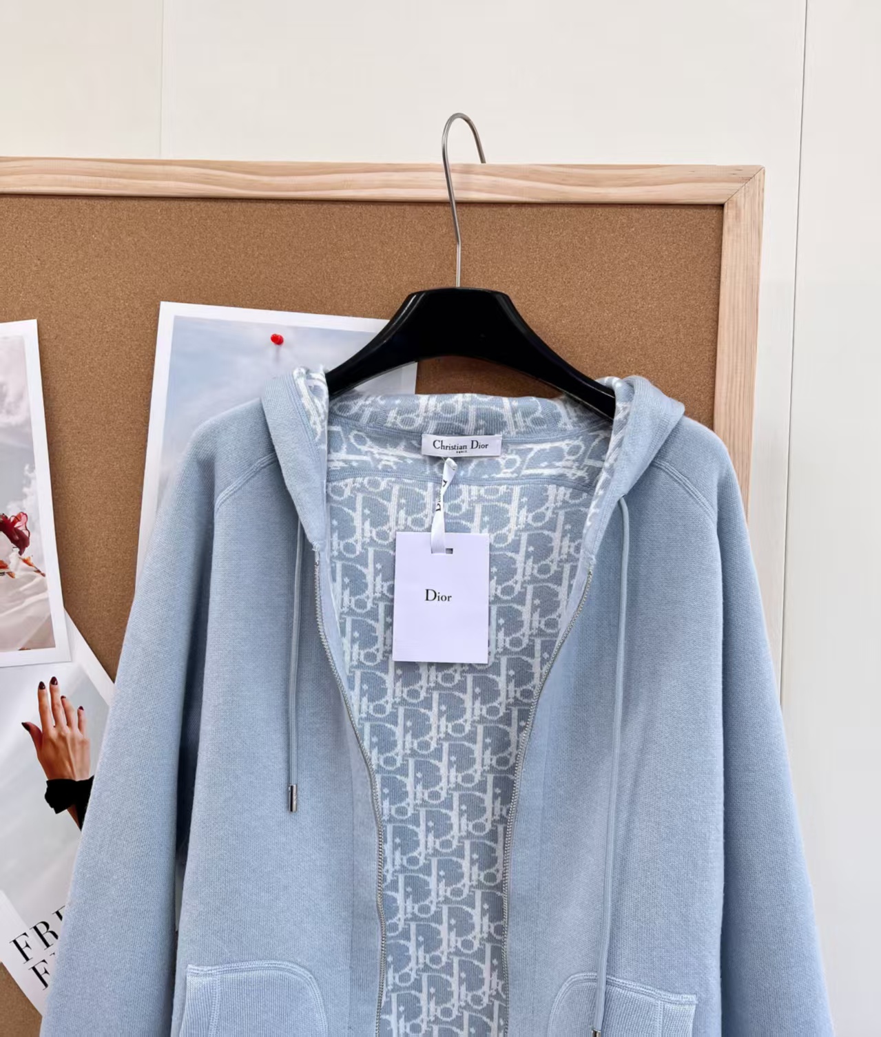 Di High-end baby blue obllque patterh togo zip-up cashmere jacket