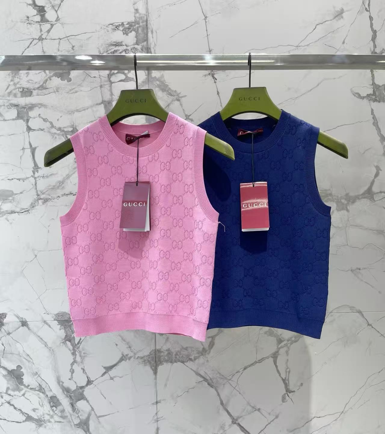 GU All Over Jacquard Sleeveless Knit Top Crew Neck Slim Fit Tank Vest For Women