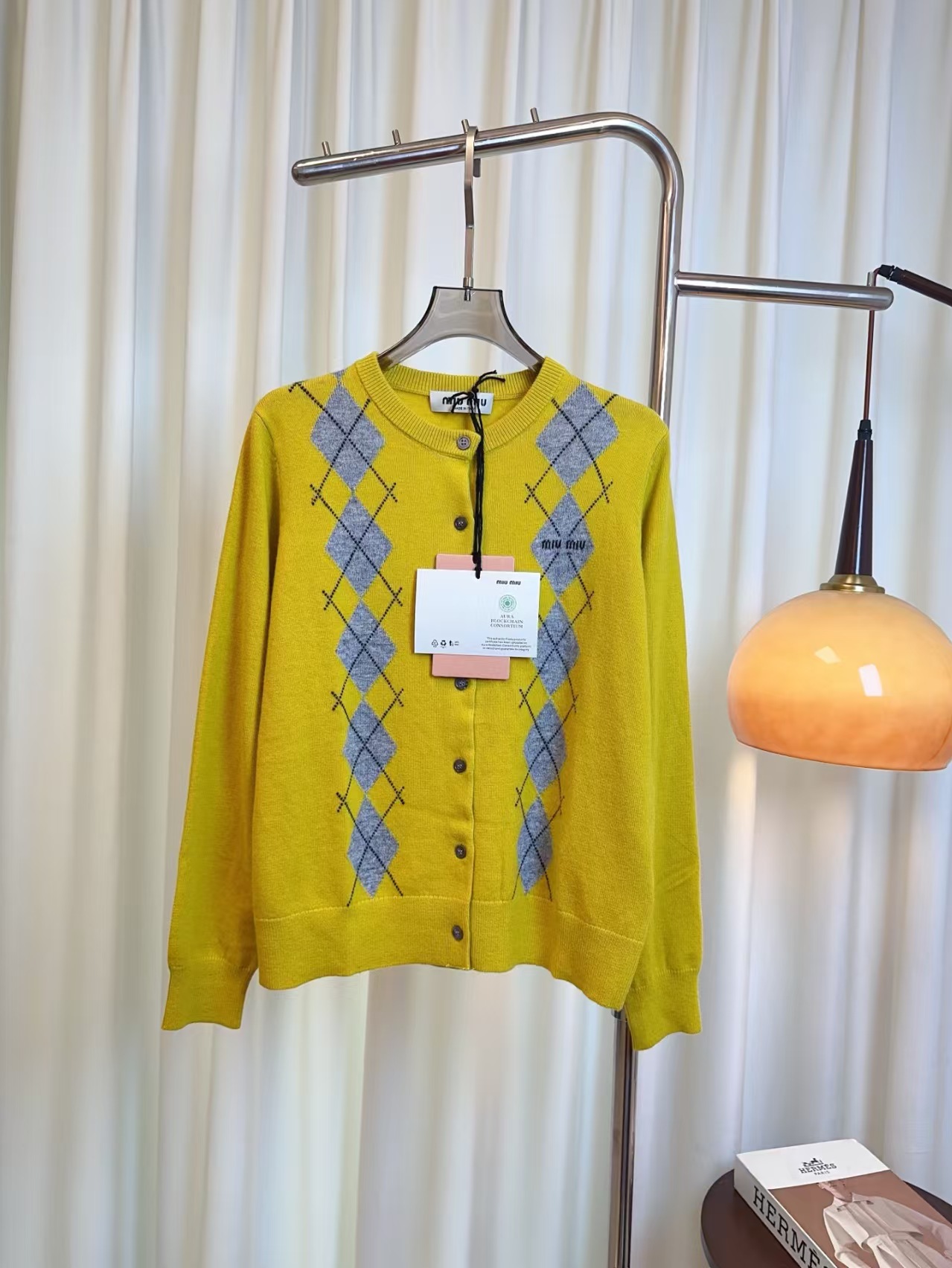 Mi** New Micro-logo Argyle Cashmere Cardigan. Custom