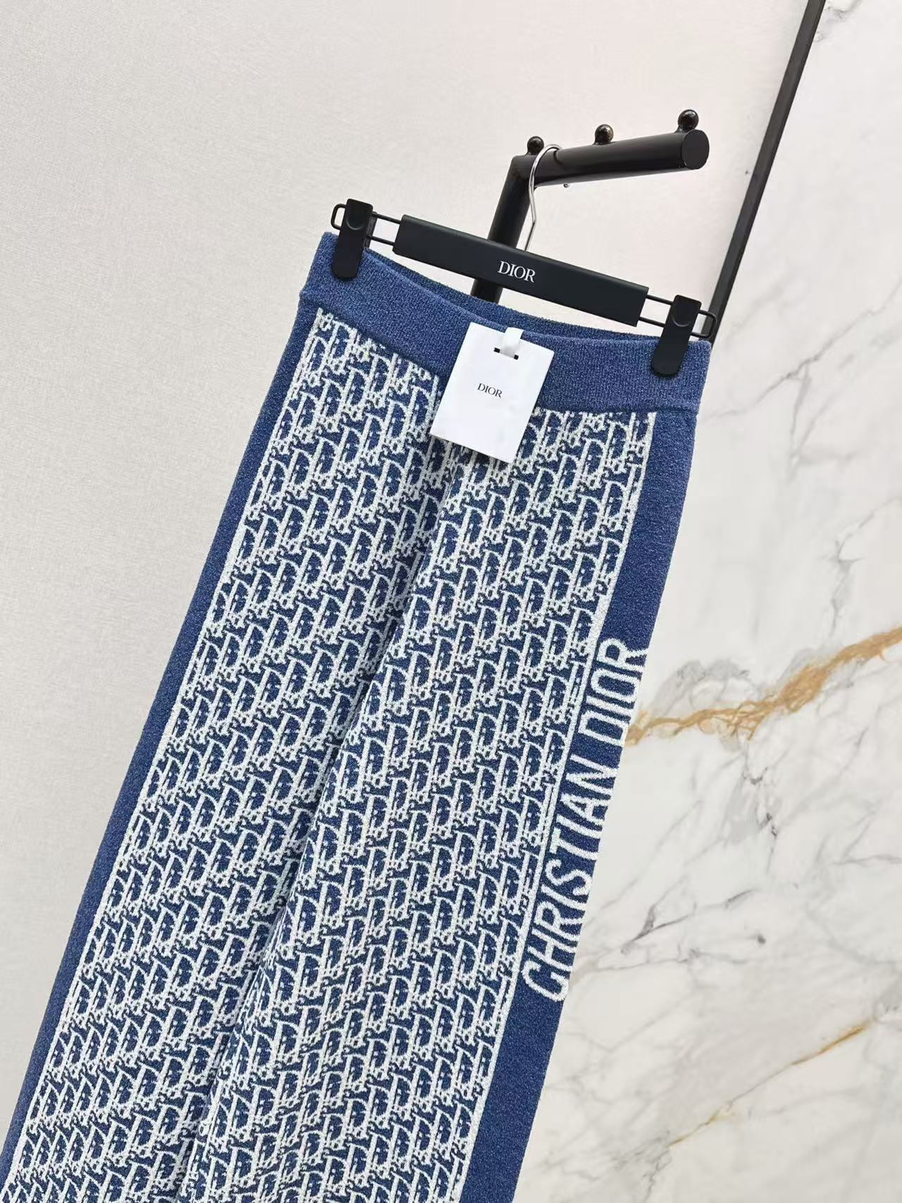 Di Blue Monogram Knit Wide Leg Pants