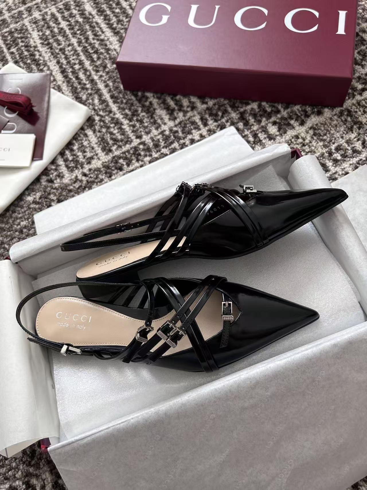 LO 26 Glossy Leather Cutout Strappy Backless Pointy High Heel Sandals