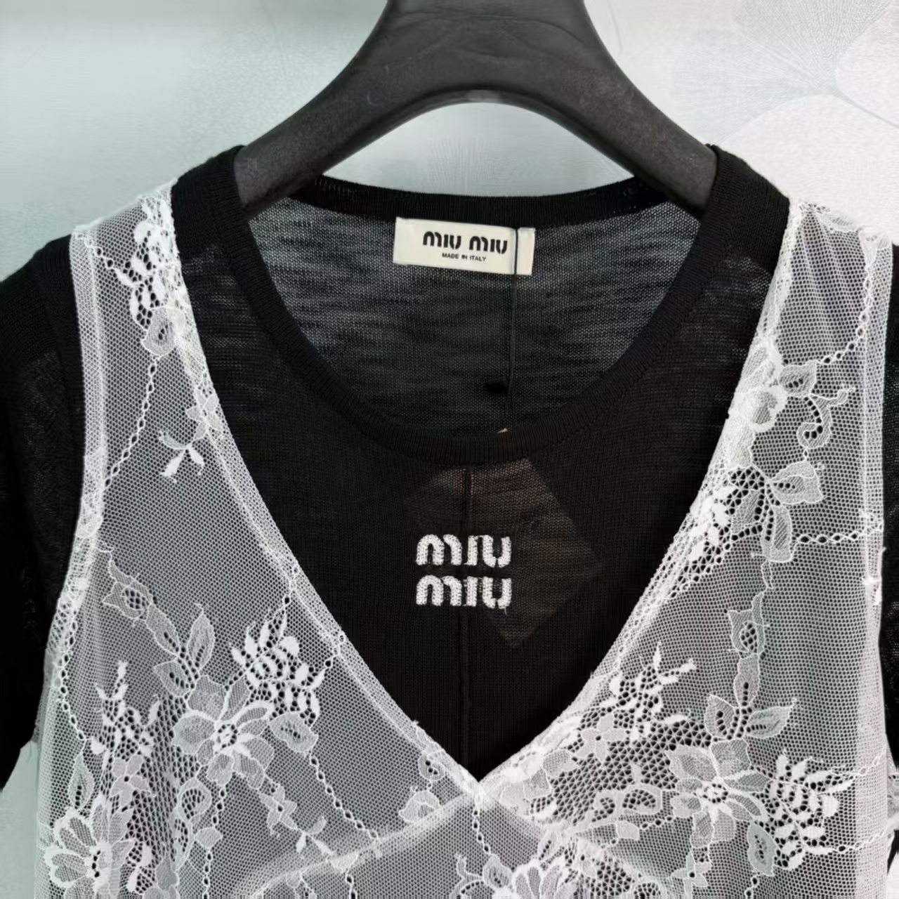 Mi 2026 Spring/Summer New Color-Block Fake Two-Piece Knit Short Sleeve