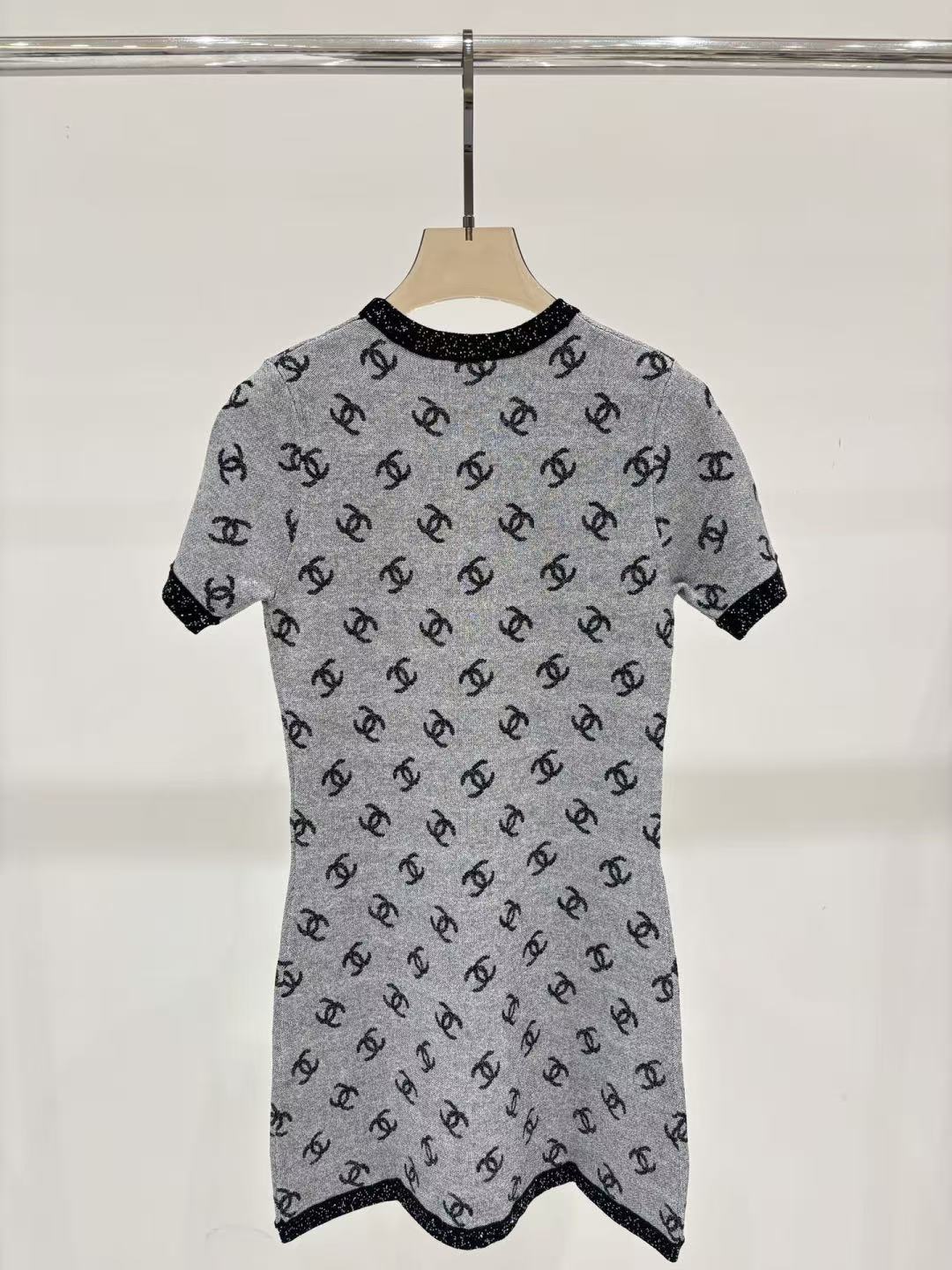 Cha 26 Grey All Over Logo Knit Mini Dress Glitter Trim
