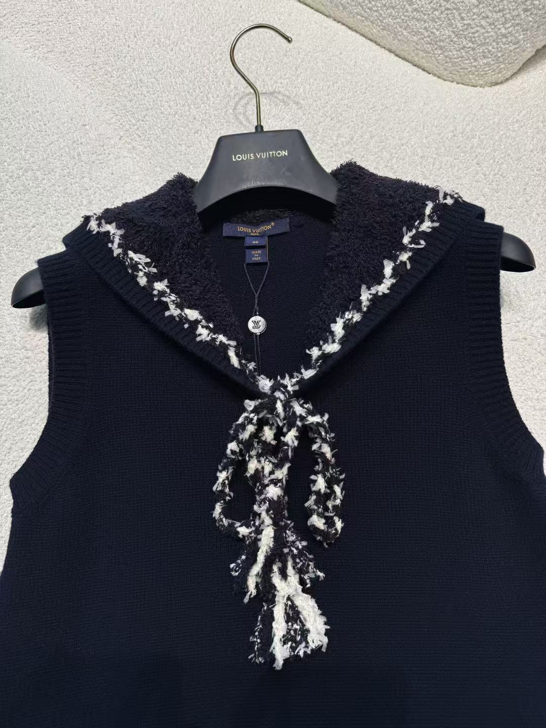 LO 26 Fringe Bow Tie Nautical Style Loose Knit Tank Dress With Embroidered Motif