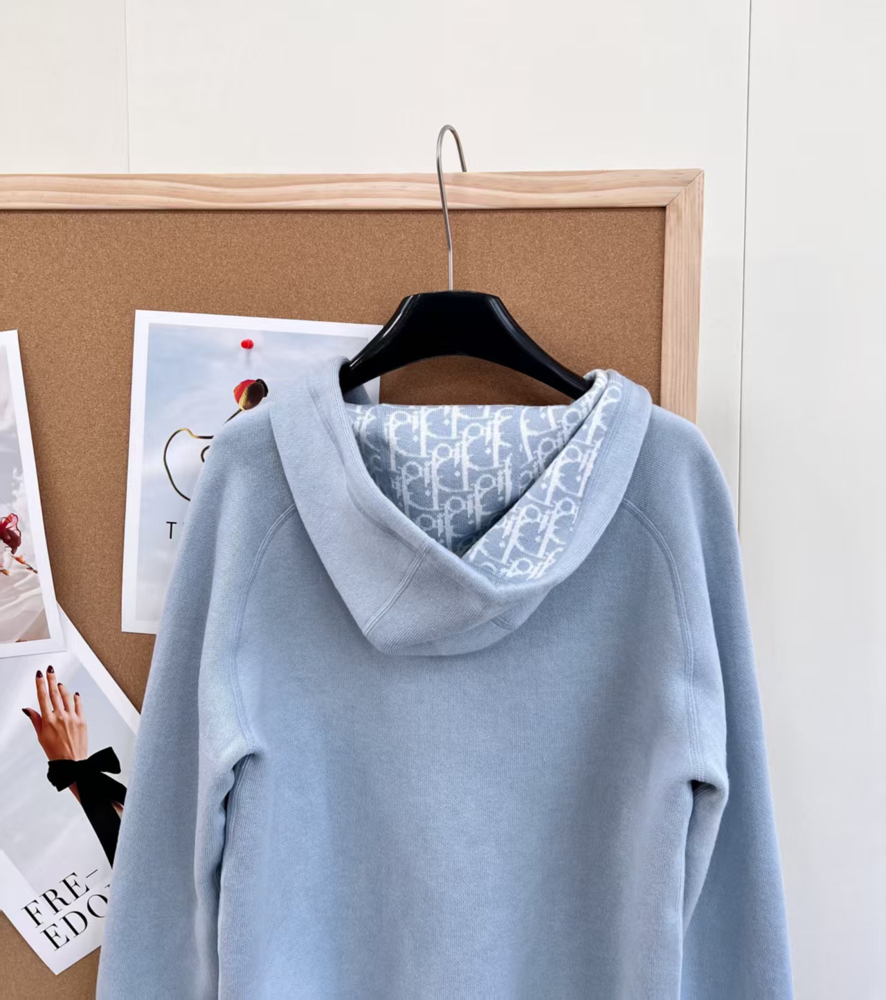 Di High-end baby blue obllque patterh togo zip-up cashmere jacket