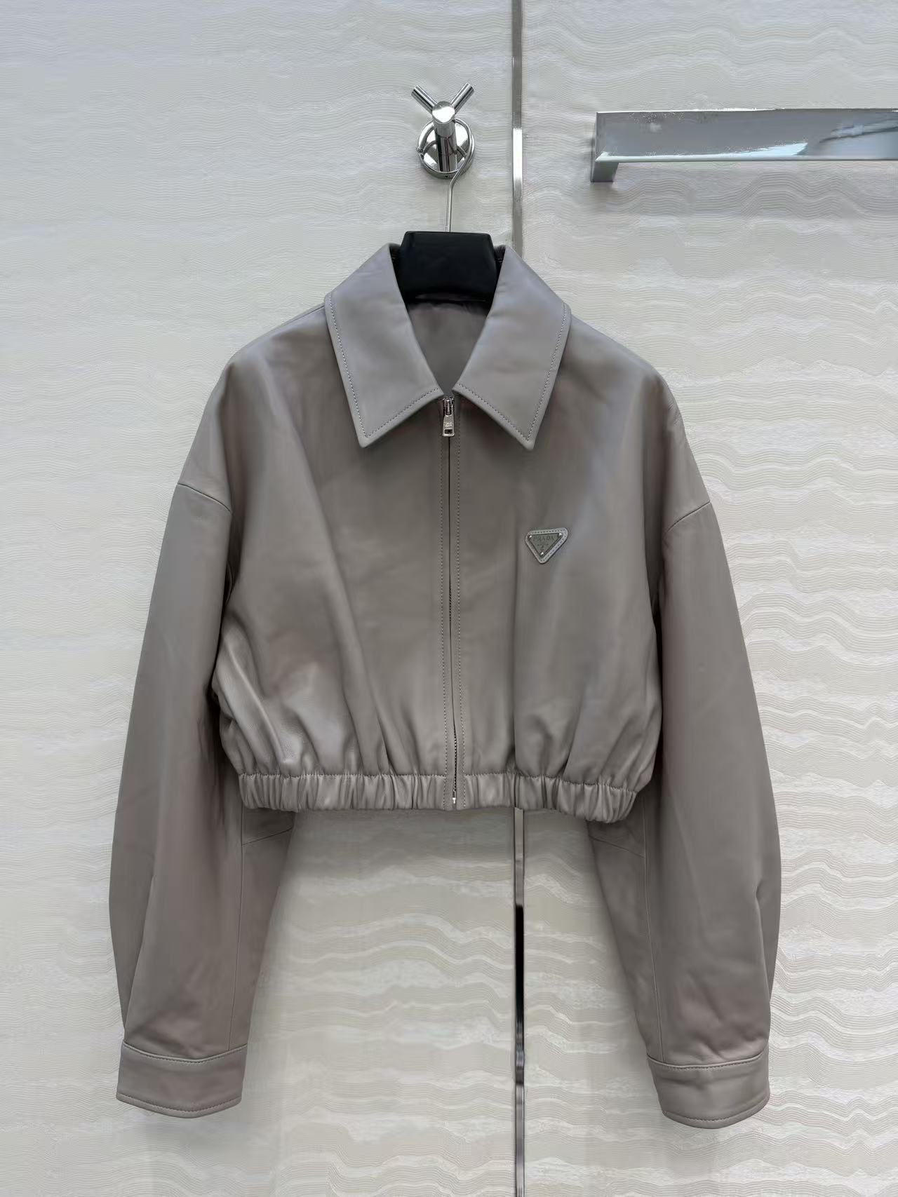 PR 26 Grey Faux Leather Cropped Zip Jacket