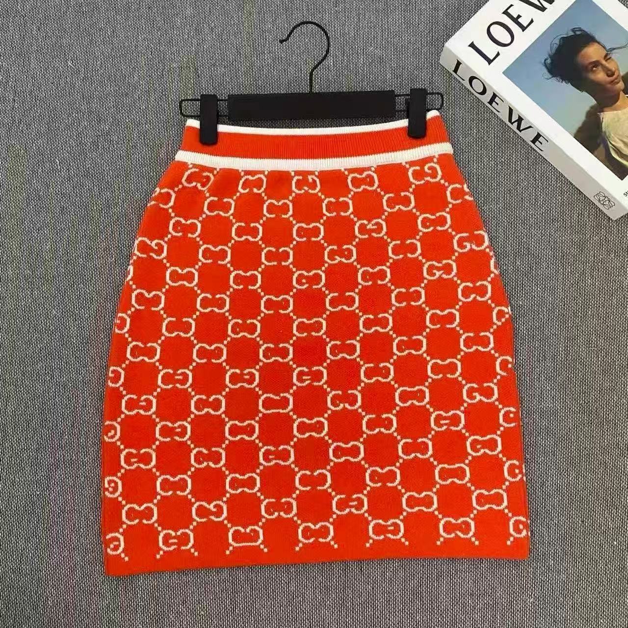 GU 26 Women Vintage Jacquard Polo Top Mini Skirt Matching Set
