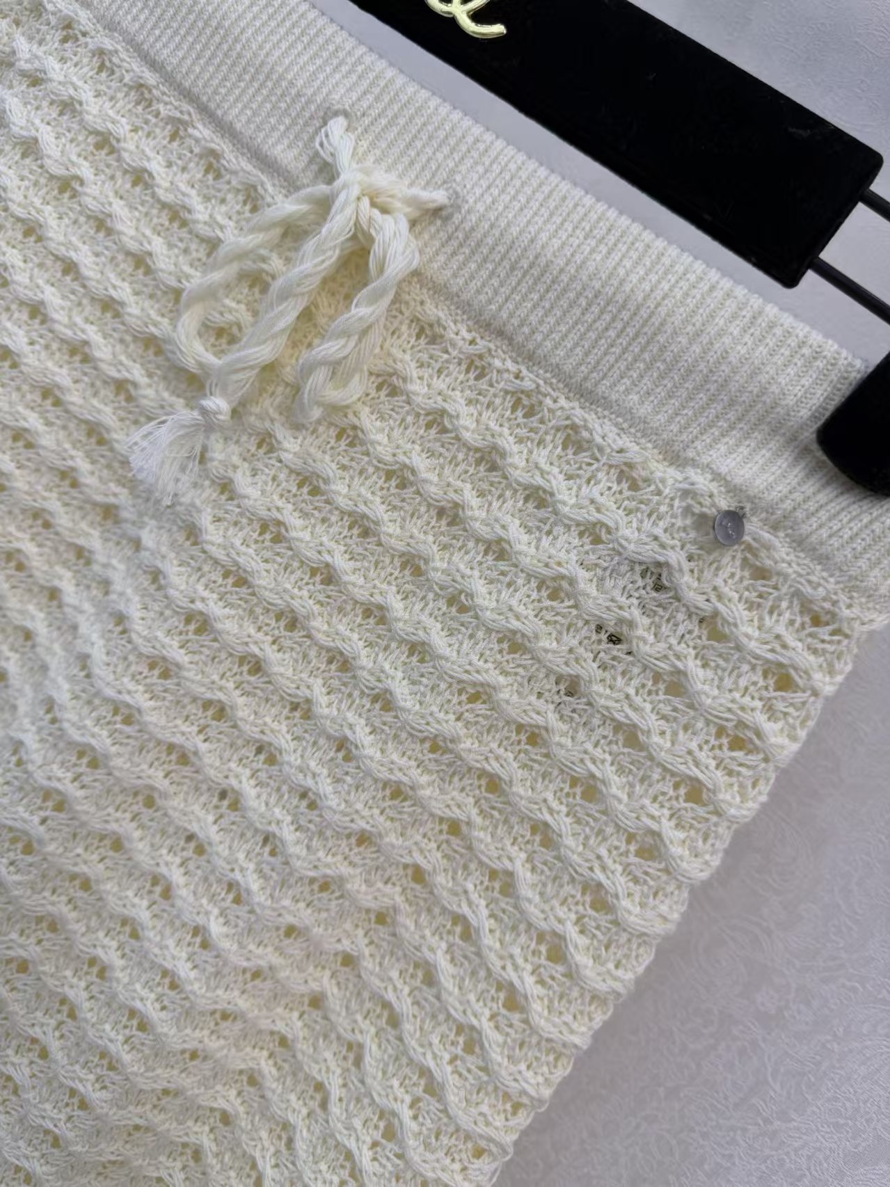 Di off-white openwork knit midi skirt