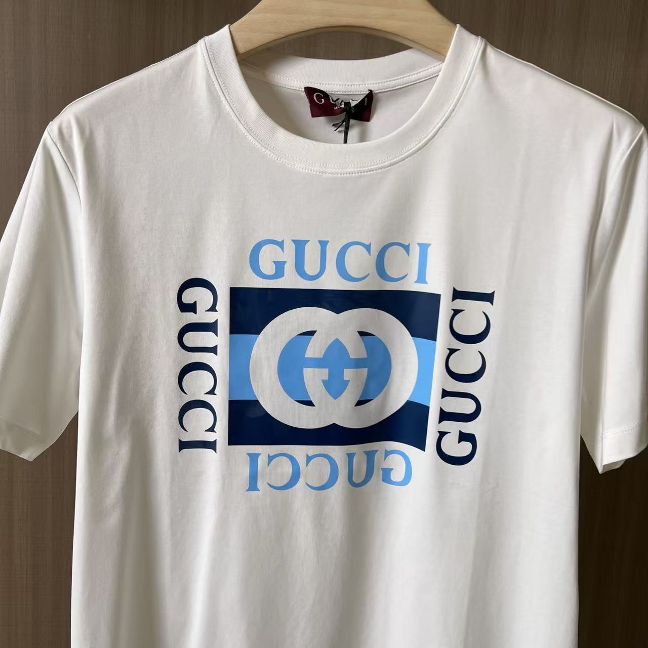 GU Square Interlocking Logo Print Crew Neck Short Sleeve Heavy Cotton T-Shirt